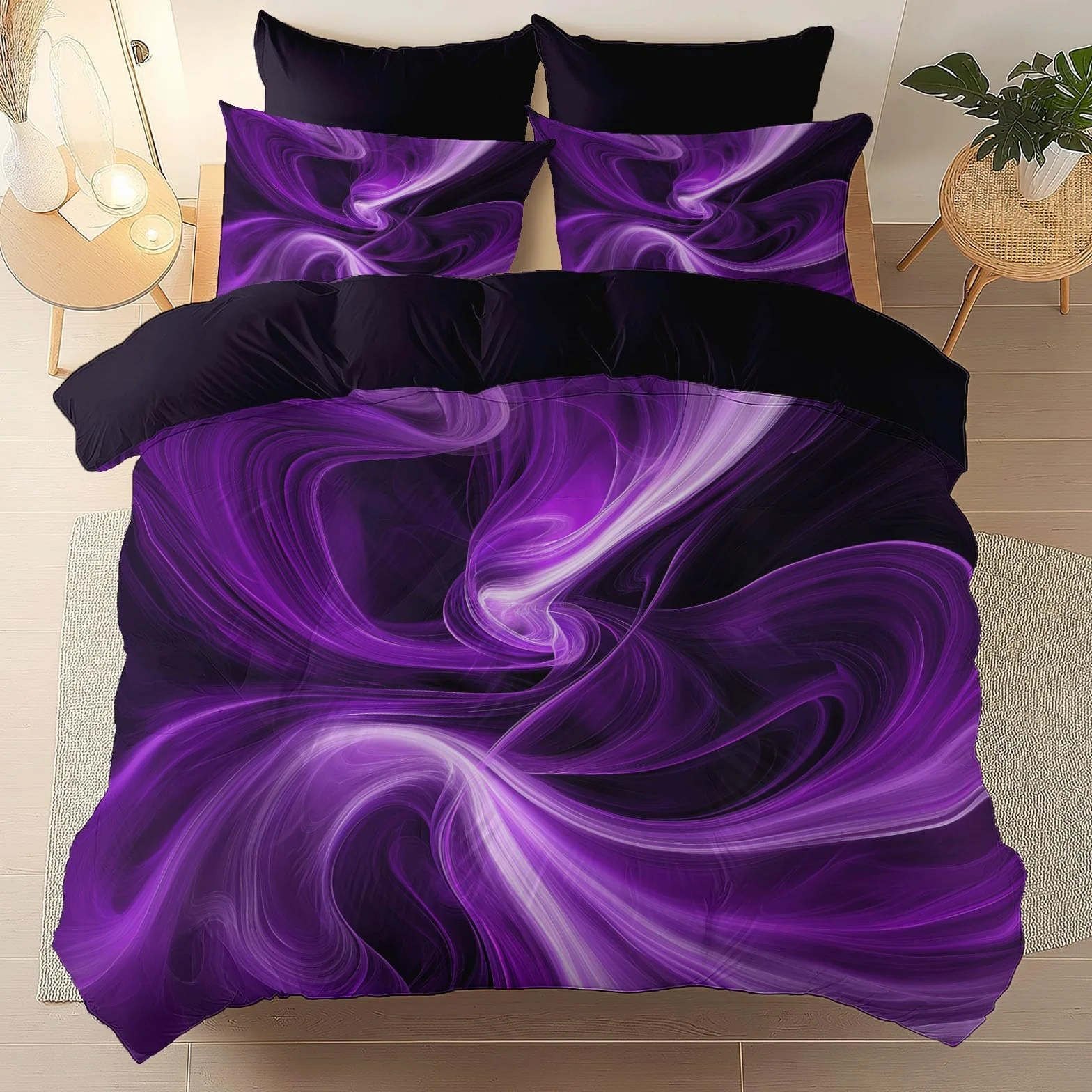 Abstrakcyjne Linie Swirls Art Poszwa na kołdrę z nadrukiem 3D, czarny zestaw pościeli dziewczęcej chłopiec zestaw pościeli z mikrofibry, 240 x 260 cm poszewki na kołdrę z zamkiem błyskawicznym i