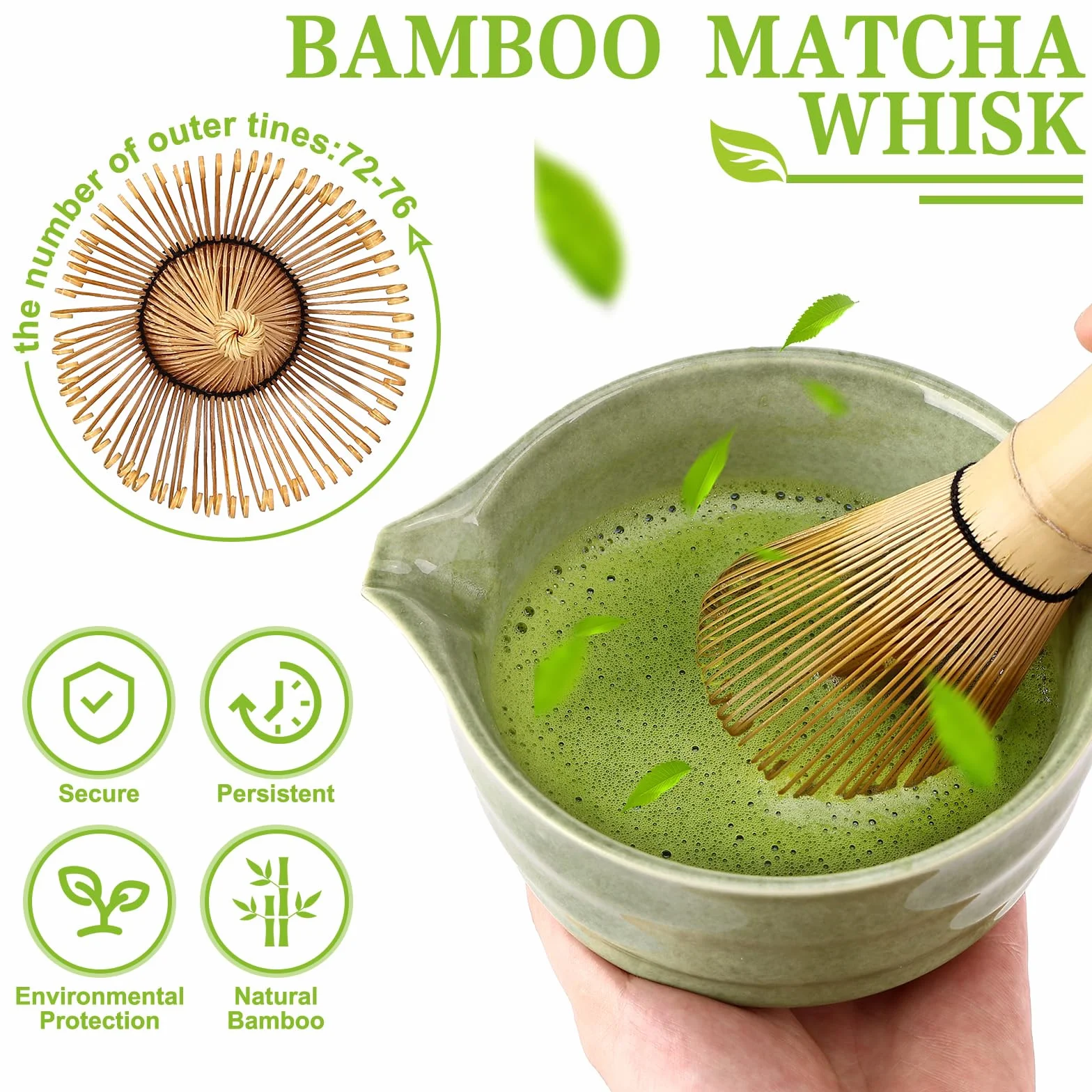 6-częściowy zestaw mioteł do matchy, miska do matchy z wylewką, uchwyt do whisky matcha, łyżka i uchwyt, japoński zestaw do herbaty matcha, akcesoria dla miłośników matchy (zielony)