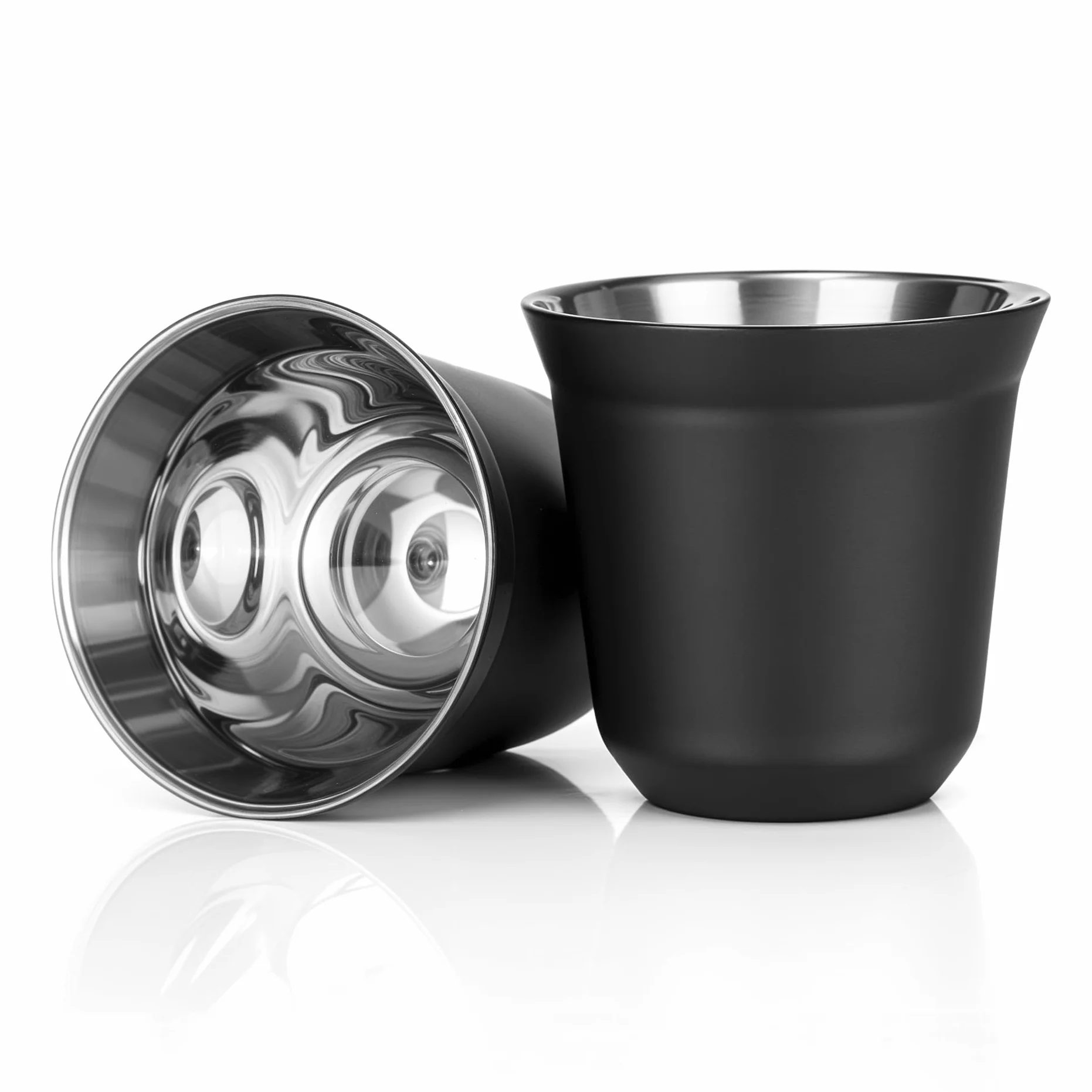 RECAPS 80ml Zestaw filiżanek do espresso ze stali nierdzewnej - 2-pak kubeczki demitase ze stali nierdzewnej 304 z podwójną ścianą 200ml Czarny