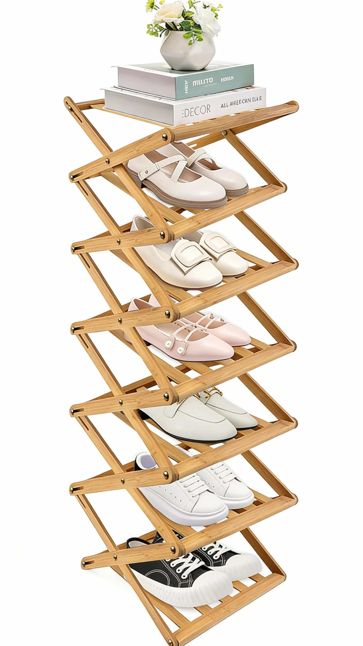 GAESHOW Regał na buty, 7-warstwowy, składany, narożny regał na buty, organizer do wejścia, salonu, sypialni, zajmuje mało miejsca, 25,5 x 23,9 x 100,5 cm
