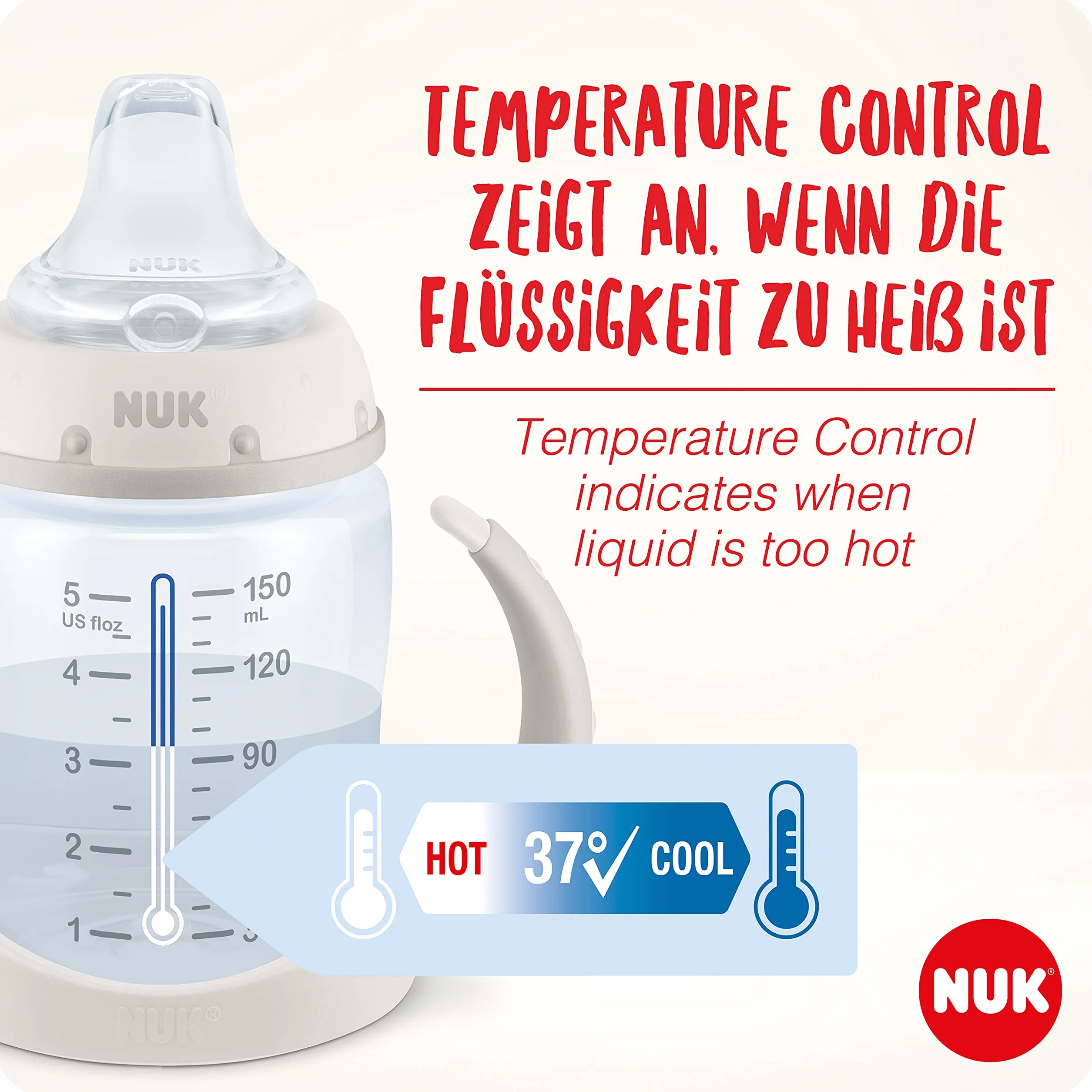 Kubek niekapek NUK First Choice Learner Cup | 6-18 miesięcy | Wskaźnik kontroli temperatury | Nieprzeciekający silikonowy dzióbek | Odpowietrznik antykolkowy | Bez BPA | 150 ml | Winnie (różowy)