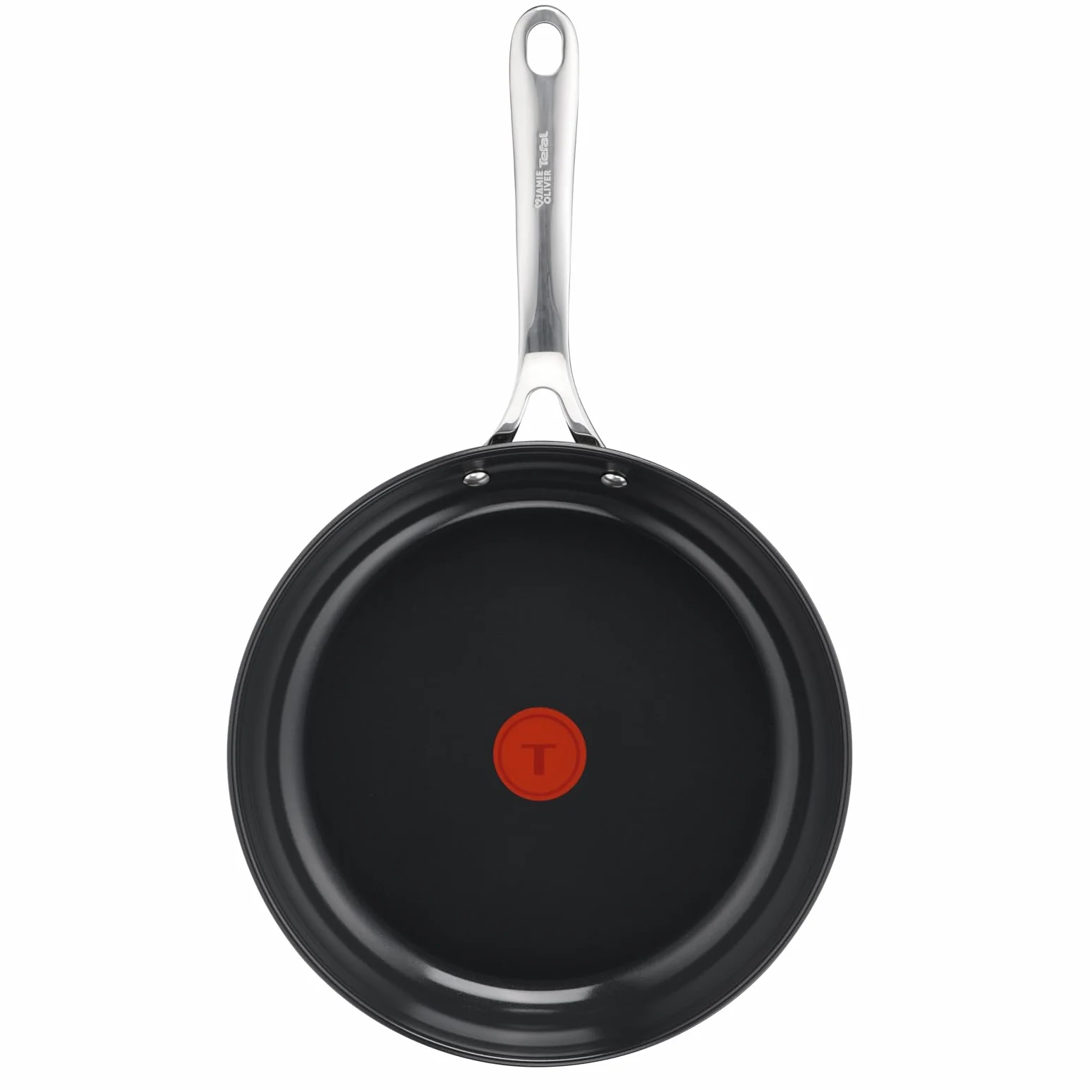 TEFAL H880S234 Jamie Oliver, zestaw, patelnie 24/28 cm, stal nierdzewna, powłoka ceramiczna, nieprzywierająca, Thermo Signal, nitowany uchwyt, podkładka z filcu, do wszystkich kuchenek, srebrny/czarny