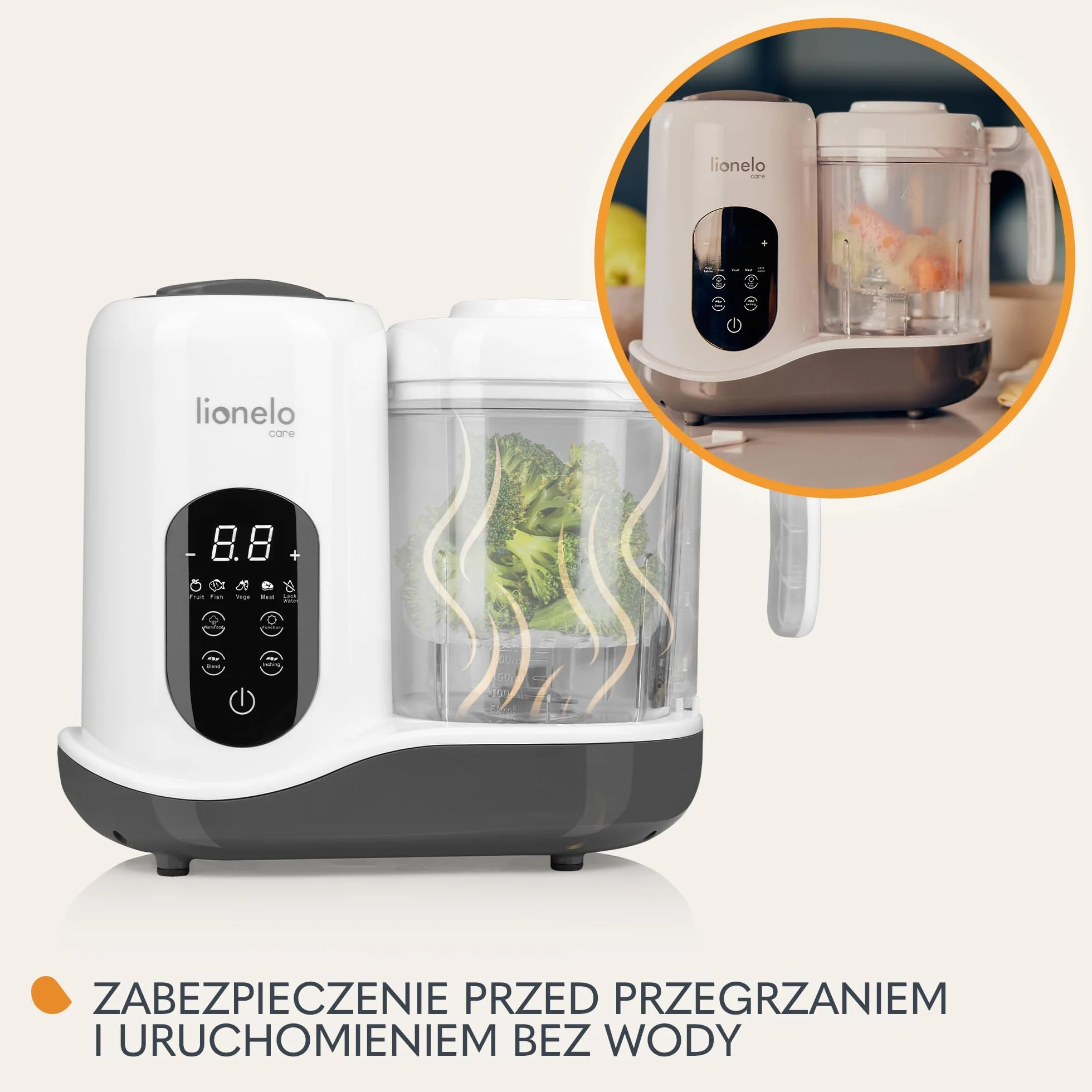 LIONELO BABYMENU Wielofunkcyjny Robot Kuchenny do Przyrządzania Posiłku dla Niemowląt 300 4 Programy Gotowanie na Parze, Blendowanie Podgrzewanie Rozmrażanie, Przepisy on-line