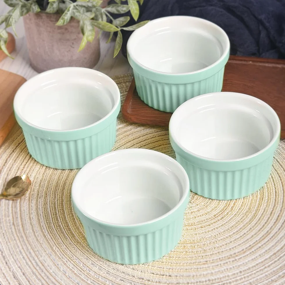 homEdge Zestaw porcelanowych ramekinów, 240 ml / 8 uncji, miska do lodów, kremowa brûlée ramekins, do pieczenia, zestaw 6 szt. w kolorze turkusowym