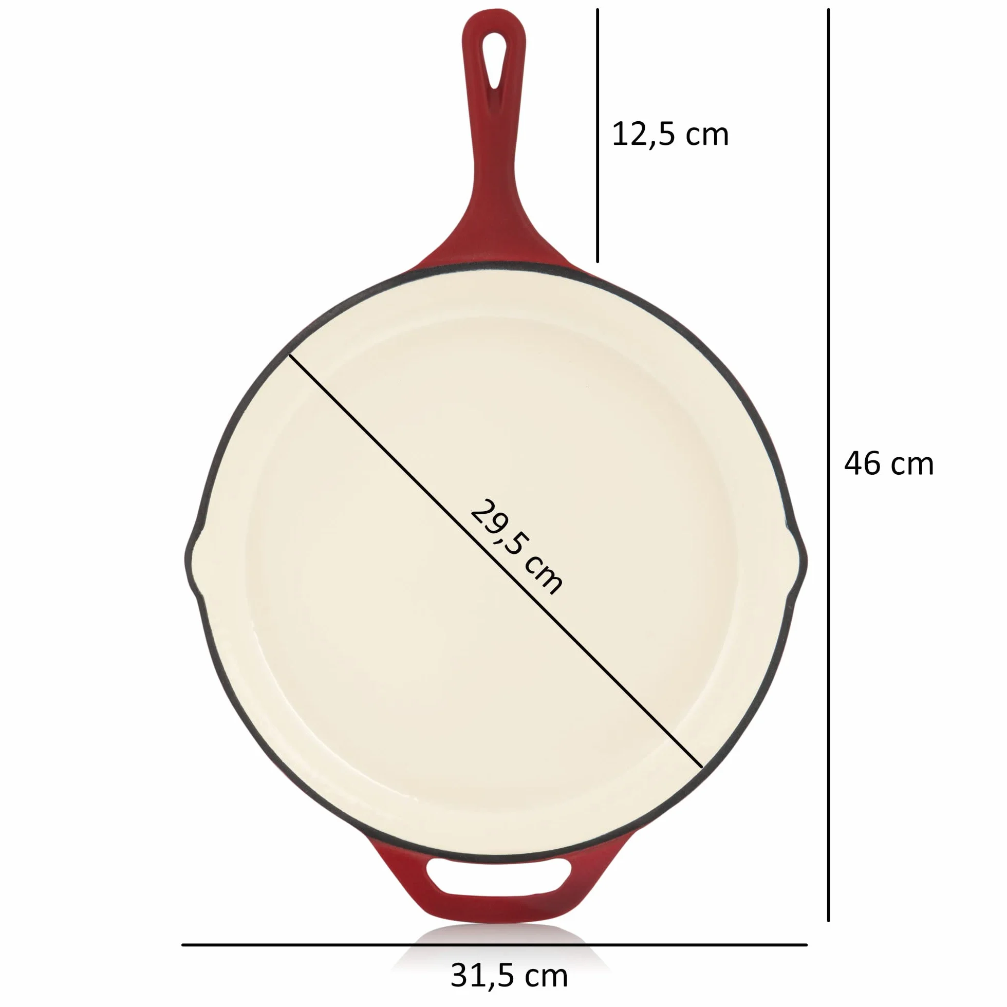 Mahlzeit Patelnia żeliwna z pokrywką | Ø 29,5 cm | Dark Cherry | patelnia z dwoma wylewkami | pokrywka patelni do grillowania, patelnia uniwersalna, patelnia żeliwna, patelnia z pokrywką, wysoka krawędź