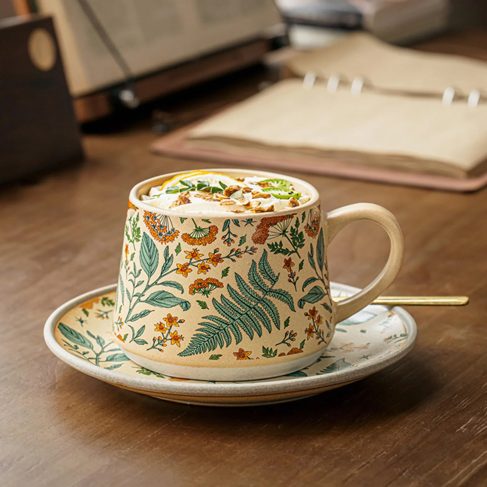 360 ml - 340.2 g retro filiżanka do kawy i spodek zestaw domowy ceramiczny kubek kwiatowy-Yaju