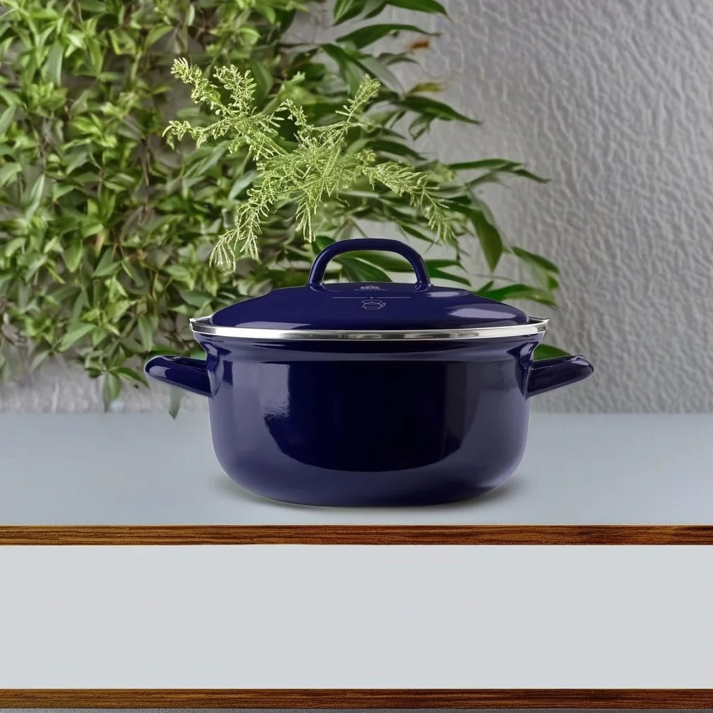 BK Cookware, Indigo Okrągła Emaliowana Brytfanna z Pokrywką - 22 cm/3.3l, Niebieski