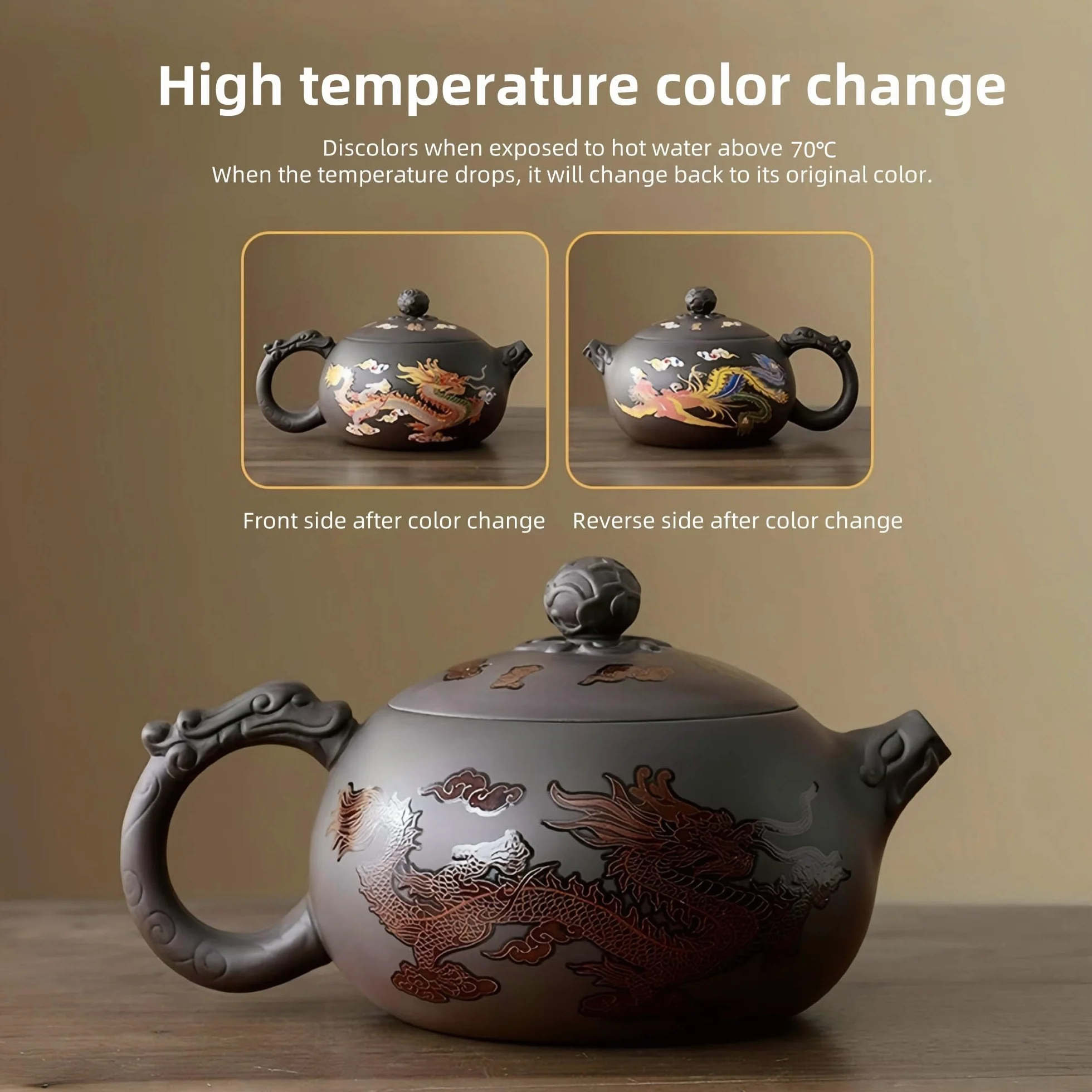 Yixing Zisha dzbanek do herbaty zestaw 450 ml, chińskie dzbanki do herbaty zmieniające kolor w pudełku prezentowym, duży dzbanek do herbaty Kung Fu, fioletowy czajnik z 2 filiżankami, ręcznie