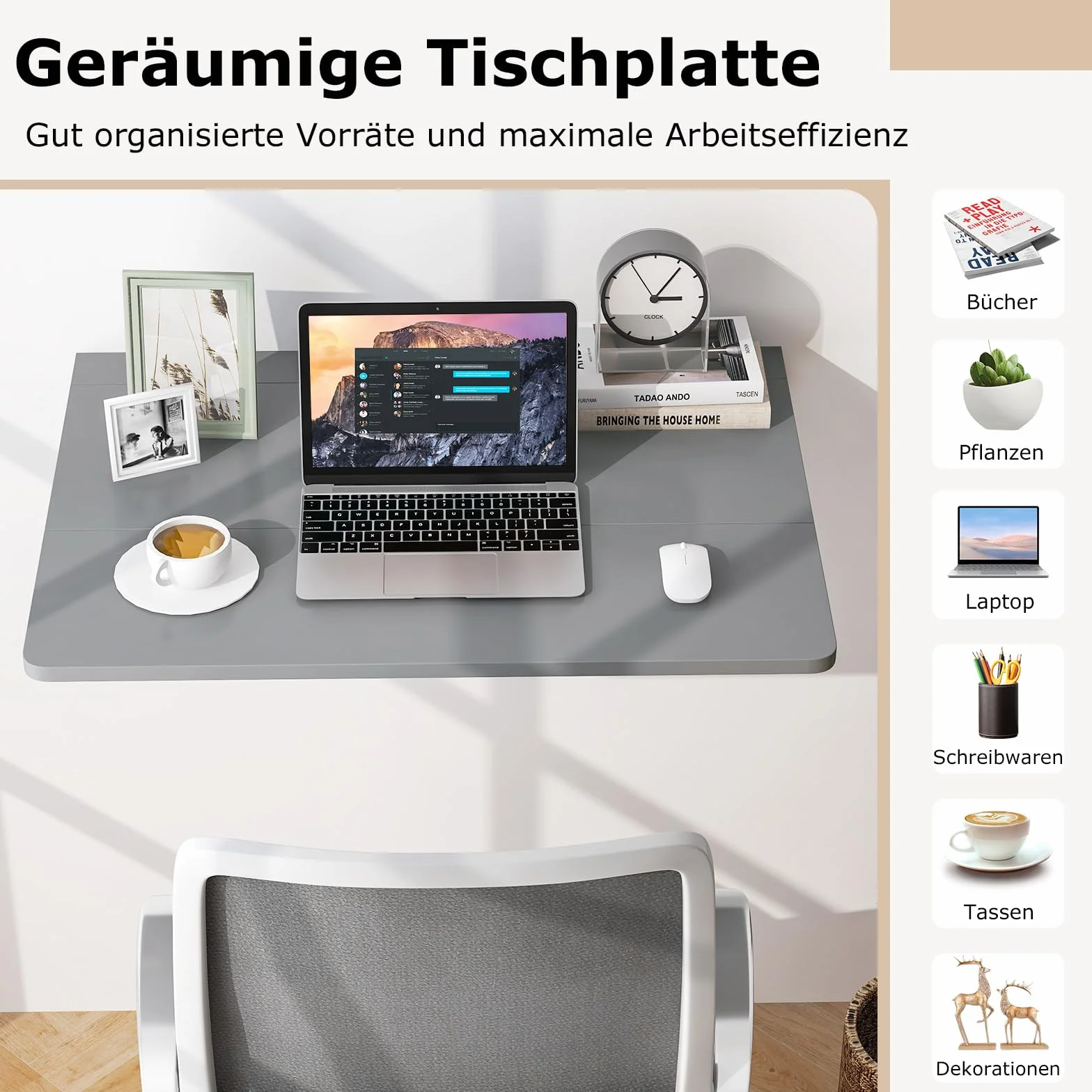 COSTWAY Składany stół ścienny 80x60 cm szary do kuchni jadalni gabinetu