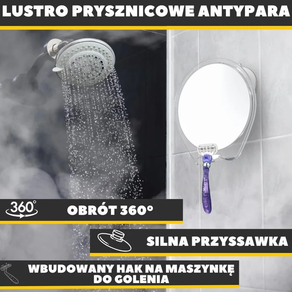 HONEYBULL Lustro Prysznicowe Fogless do Golenia - z Przyssawką, Uchwyt na Maszynkę do Golenia i Obrót 360° - Idealne do Łazienki, Bez Parowania, Łatwe w Montażu, Białe