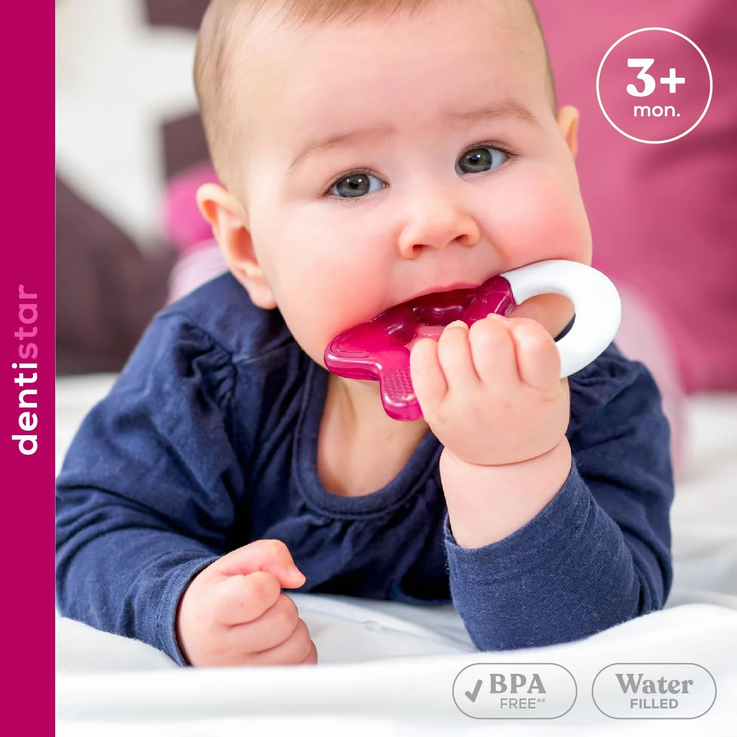 Dentistar Chłodzący pierścień do ząbkowania 1 Pcs Set - Od 3 miesiąca życia - Chłodząca pomoc przy ząbkowaniu i zabawka do ząbkowania dla niemowląt i małych dzieci - Bez BPA - Pink