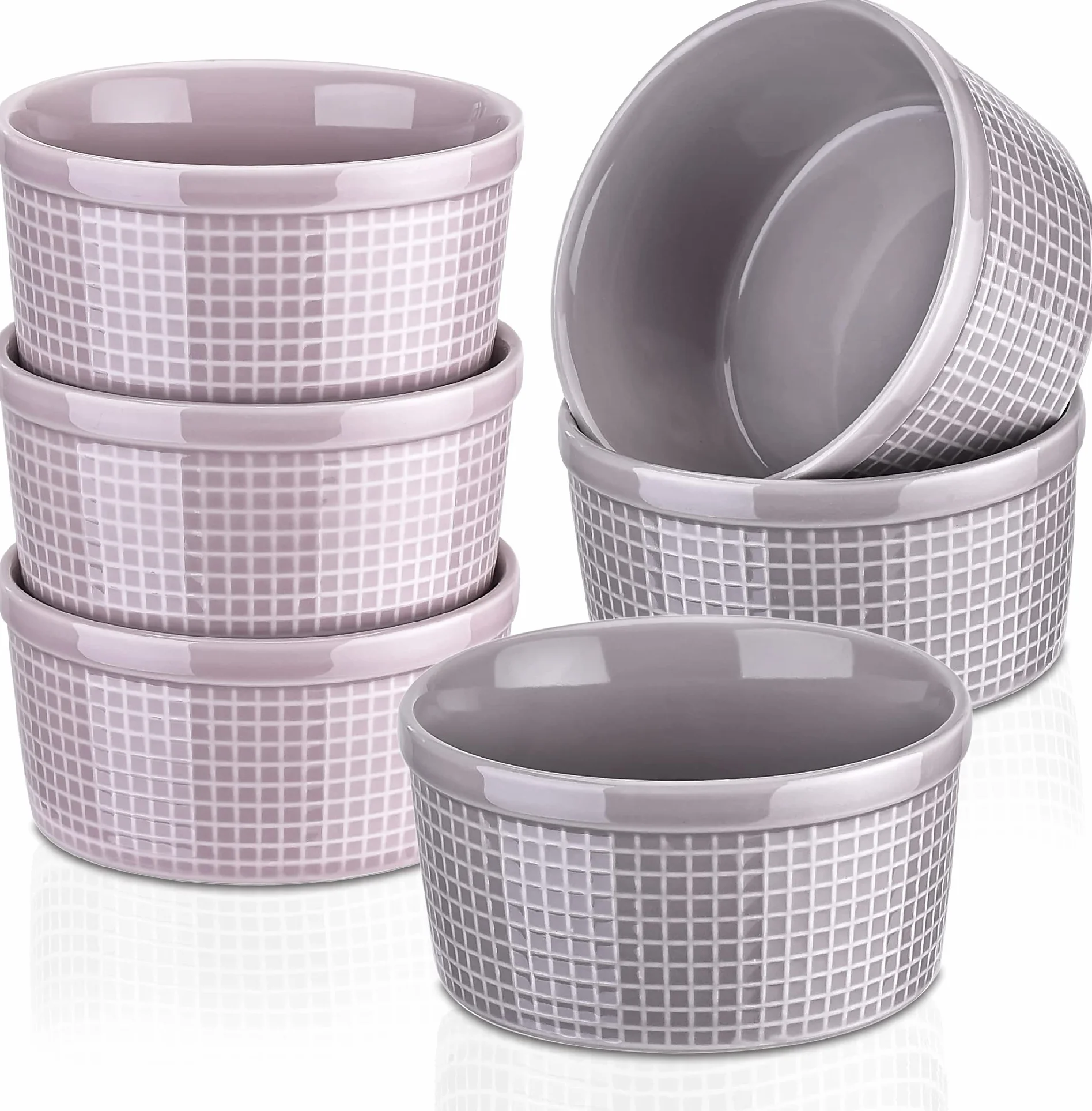 vancasso, Ceramiczne 4'' (10 cm) Ramekins zestaw 6, seria Karo - klasyczne dania sufflé Crème Brûlée naczynie do ciast, czekoladek, myszy, puddingów - wszechstronne naczynie do serwowania oliwek, orzechów, dipów.