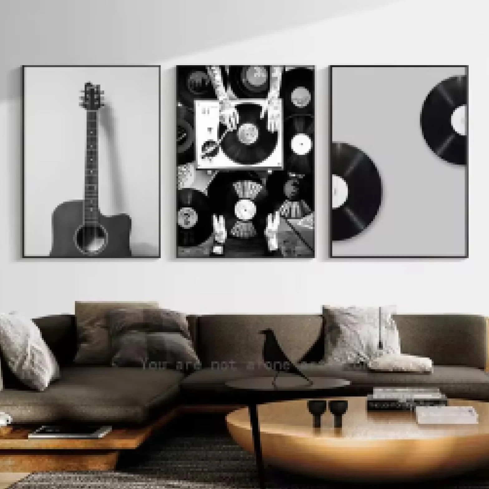BMGKYAGL Muzyka gitara vintage czarno-białe płyty winylowe plakaty artystyczne płótno wydruki ścienne dekoracja salonu 50 x 75 cm x 3 bez ramki