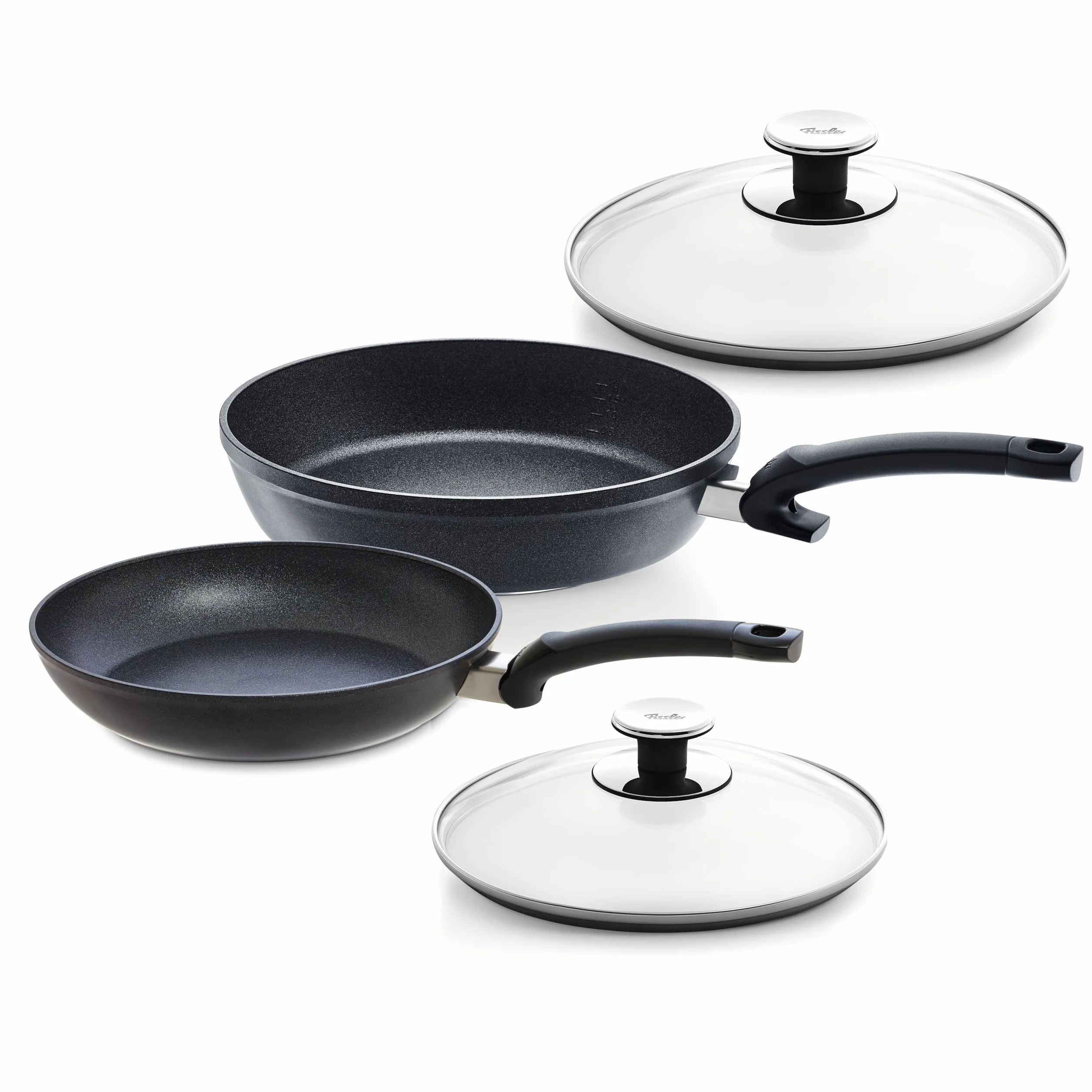 Fissler Adamant Comfort Zestaw Patelni 4-Częściowy (2 Patelnie 24 Cm Plus 28 Cm) Plus Szklana Pokrywka, Powlekane Patelnie Aluminiowe, Nieprzywierające