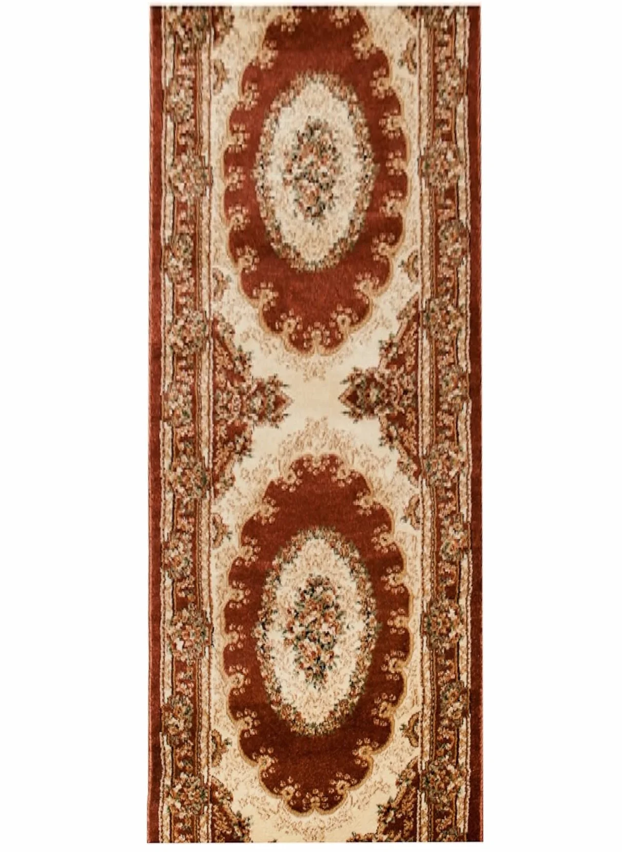 TAPISO Yesemek dywan bieżnik na korytarz, krótkie runo, klasyczny medalion kwiatowy, tradycyjny wzór ornamentowy, brązowy, kremowy, do korytarza, Ökotex 90 x 1400 cm