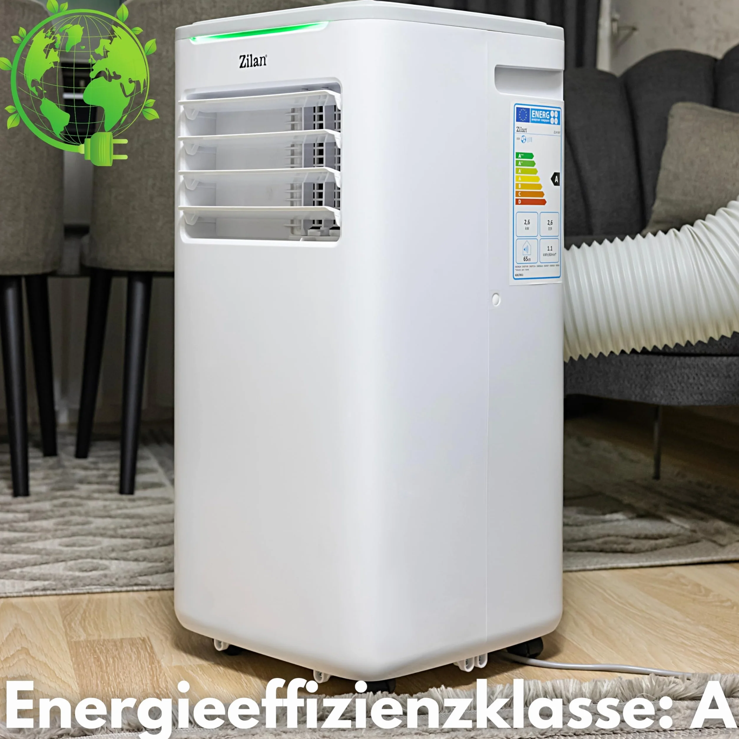 Mobilny klimatyzator 9000 BTU z wężem wylotowym i uszczelką okienną, mobilny klimatyzator, 24 h, timer – chłodzący wentylator, osuszacz powietrza 1,2 l/h, mobilny klimatyzator, cichy pilot zdalnego