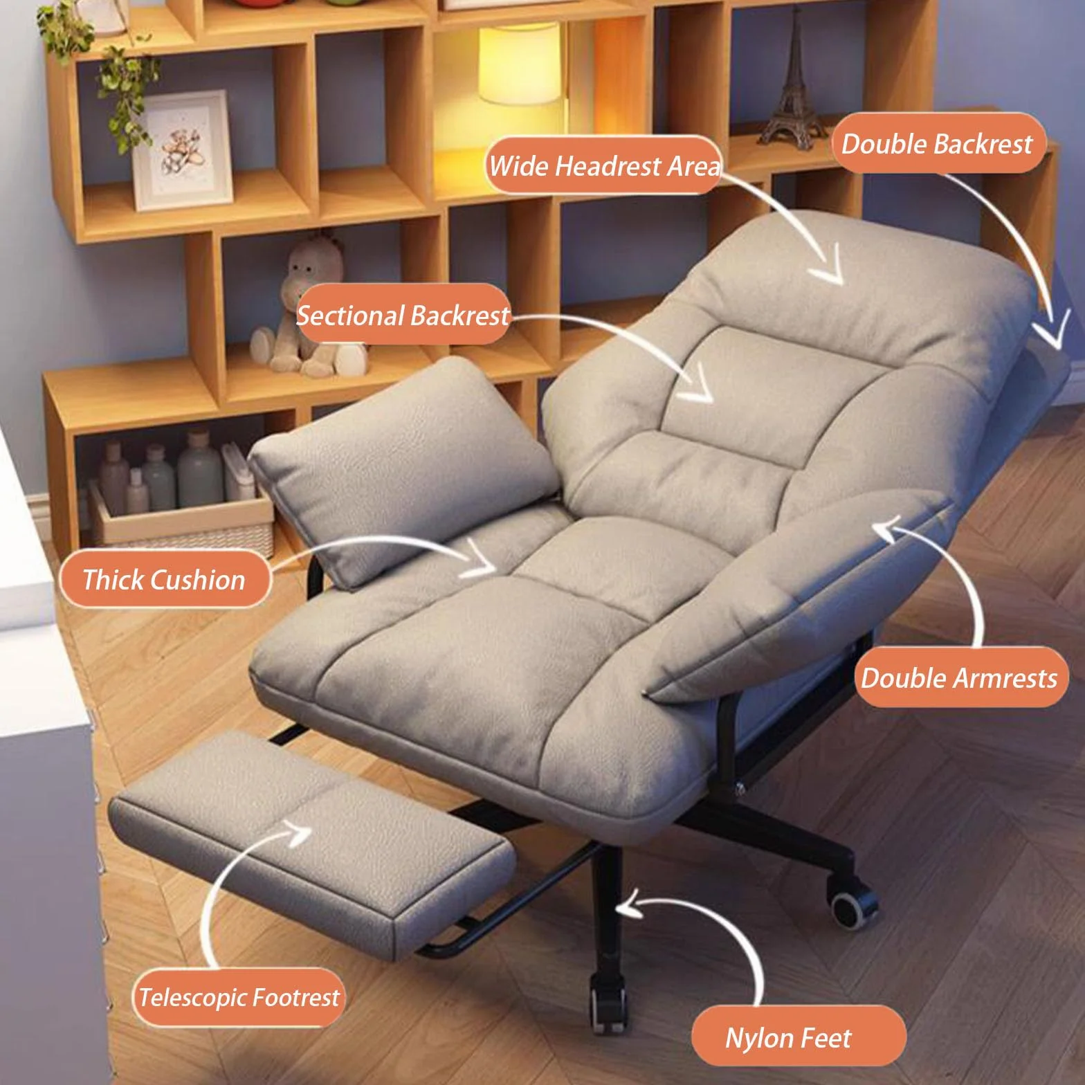 Ergonomiczny fotel biurowy z podnóżkiem, wysokie oparcie, krzesło biurowe dla dyrektorów, do domu i biura, wygodna, rozkładana sofa, wodoodporna tkanina techniczna, idealna do gier i relaksu