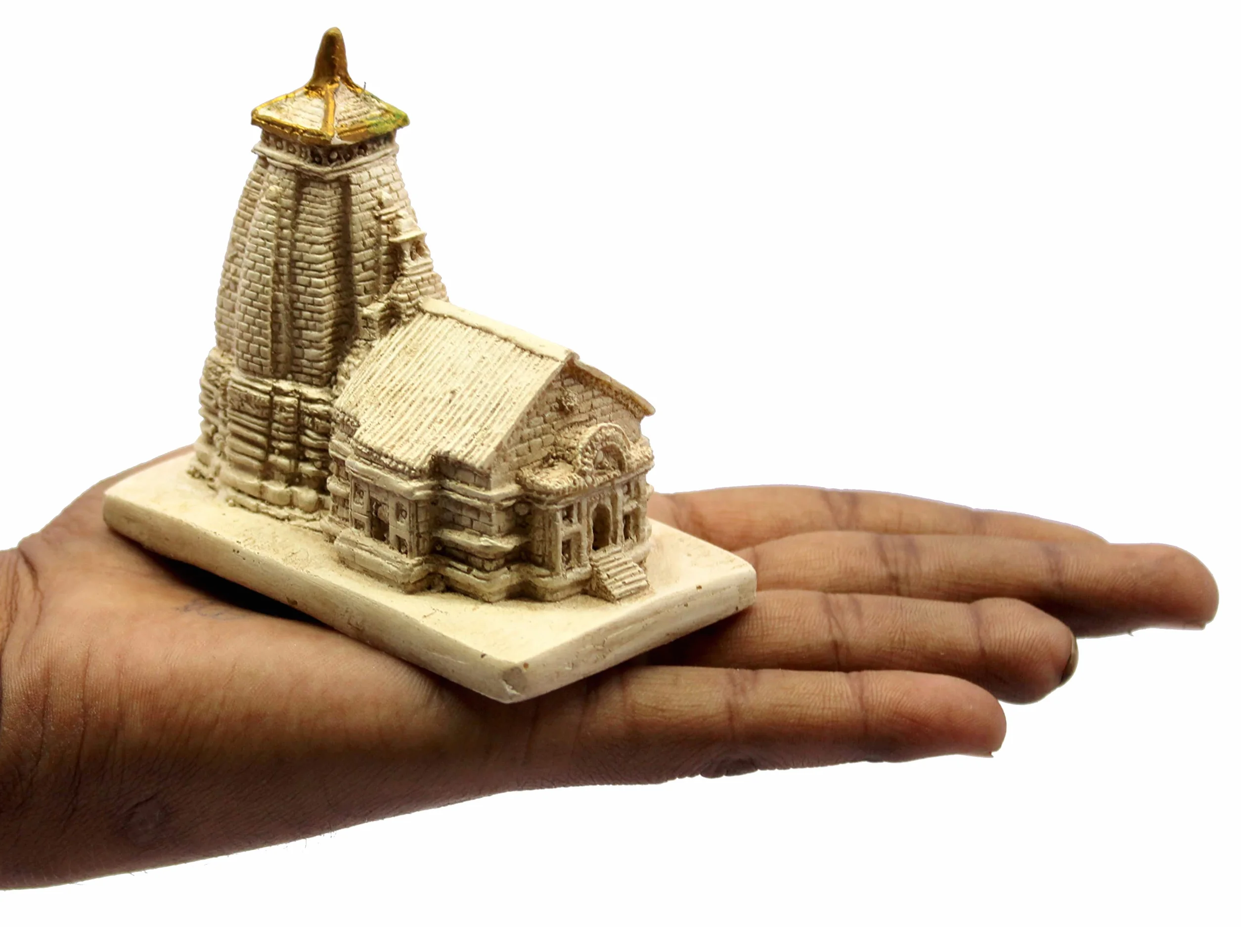 ESPLANADE Żywica Mahadev Mahadeva Kedarnath Temple Mandir miniaturowa figurka do samochodu świątyni, deski rozdzielczej, 8,3 cm, beżowa