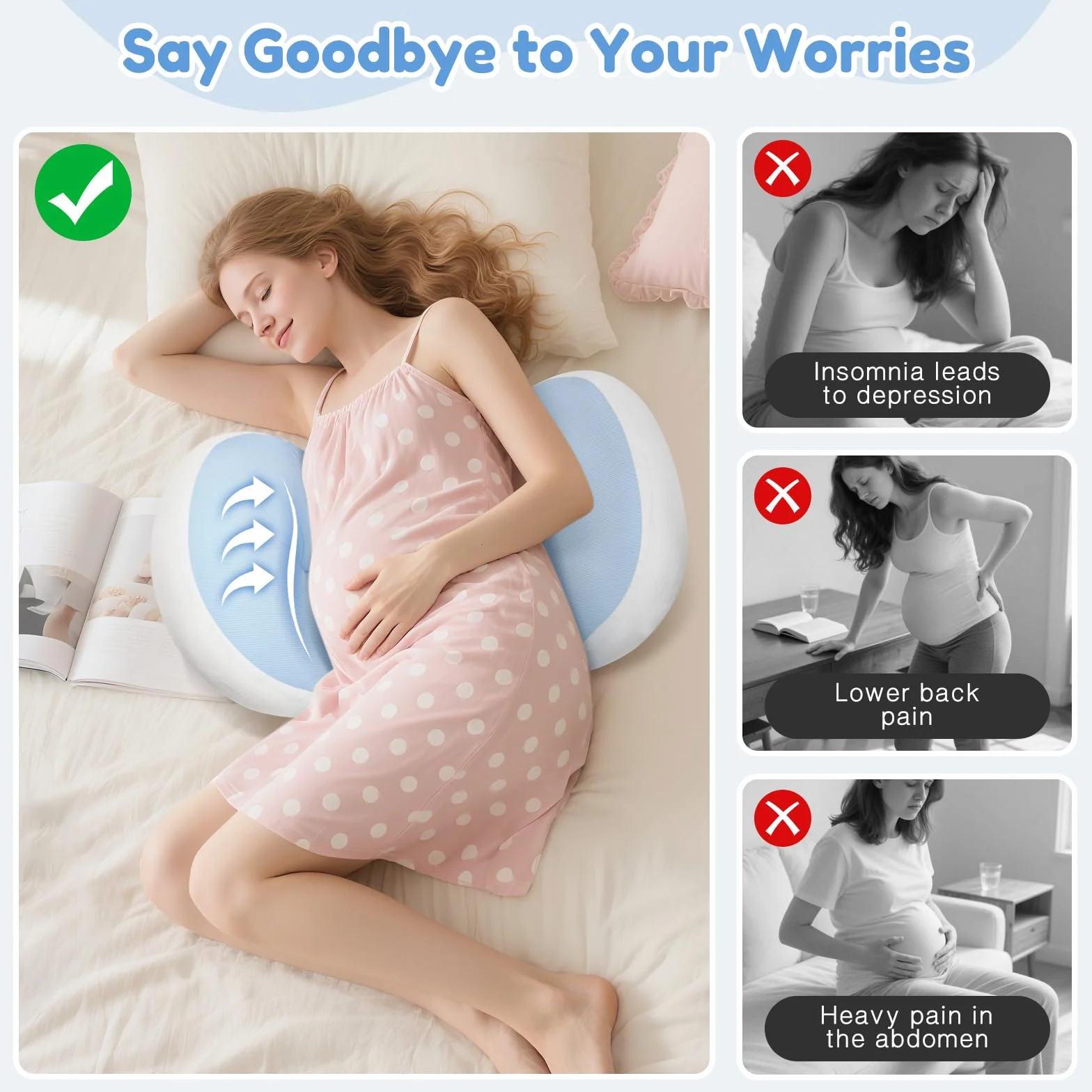 Pregnancy Pillow for Sleeping, do spania na bóle pleców, regulowana i przenośna poduszka do ciała dla kobiet i osób śpiących na boku
