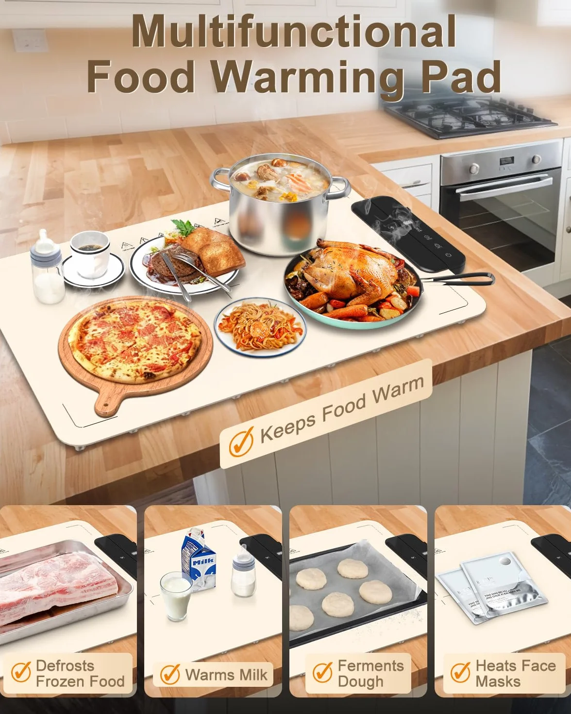 Food Warming elektryczna płyta grzewcza z silikonu do potraw | 6 poziomów temperatury (40-100°C), timer i zabezpieczenie przed dziećmi | przenośna mata grzewcza do bufetu, na imprezę i do