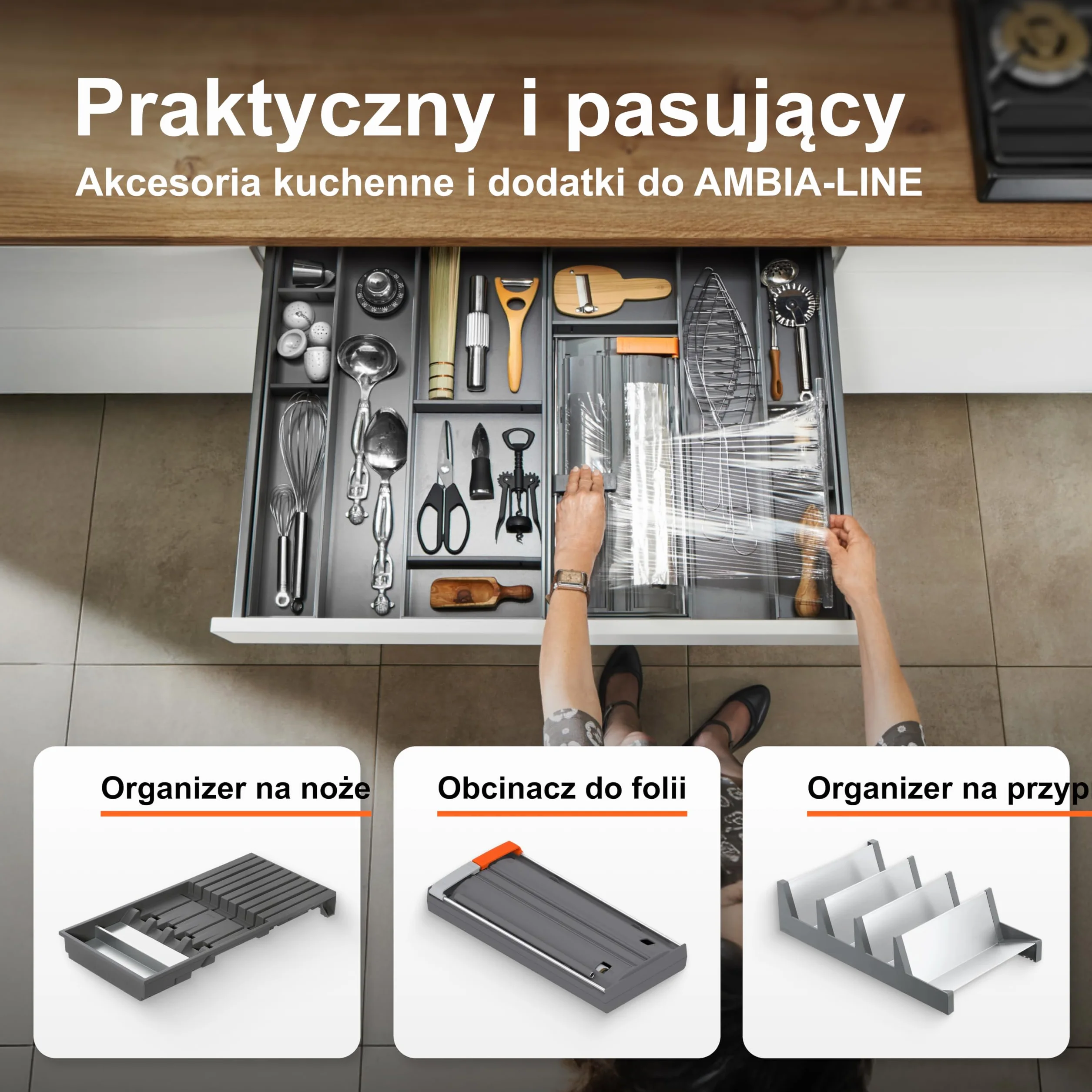 blum AMBIA-LINE wkład na sztućce | premium organizer szuflady do nowoczesnych kuchni i mebli | porządkuje sztućce | z nóżkami antypoślizgowymi | 42×30×5 cm | Dąb Nebraska