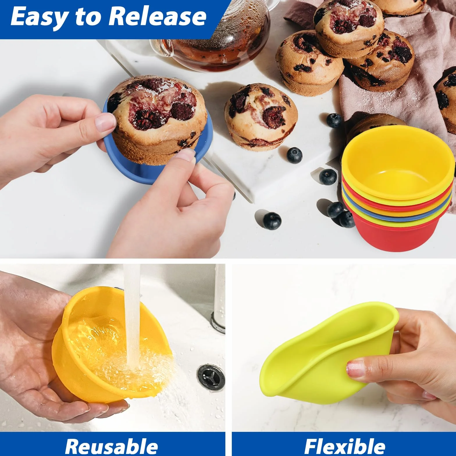 webake Duże etui na muffinki silikonowe 9 cm 3,5 cala 8 szt. etui na babeczki do frytkownicy wielokrotnego użytku kubki do pieczenia Jumbo indywidualna taca na muffinki foremki do babeczek, lodów