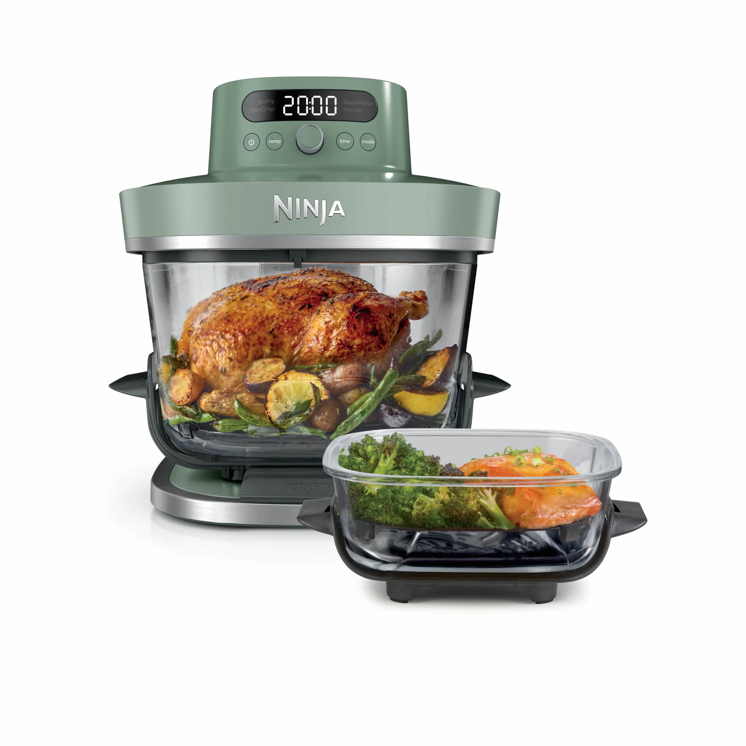 Ninja CRISPi PRO XL Szklana frytkownica, 5 funkcji gotowania, 5,7 l i 2,3 l naczynia CleanCrisp, zielony AS090EUGN