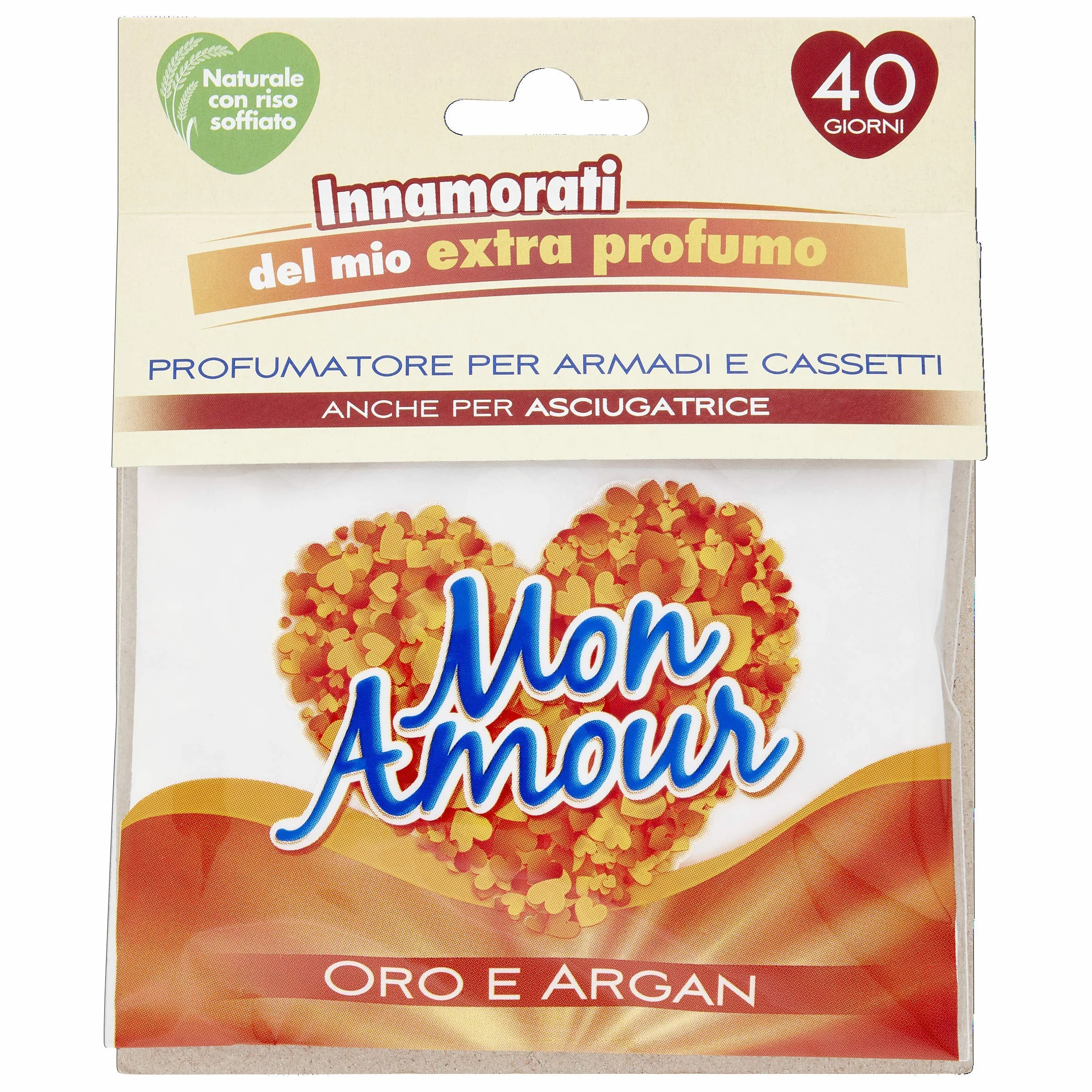 Mon Amour - Woreczek zapachowy w kolorze złotym i arganowym, zapachem do małych pomieszczeń, szafy, szuflad i kominka, suszarka zapachowa (zapach 40 dni) naturalne wiszące zapachy 12 g