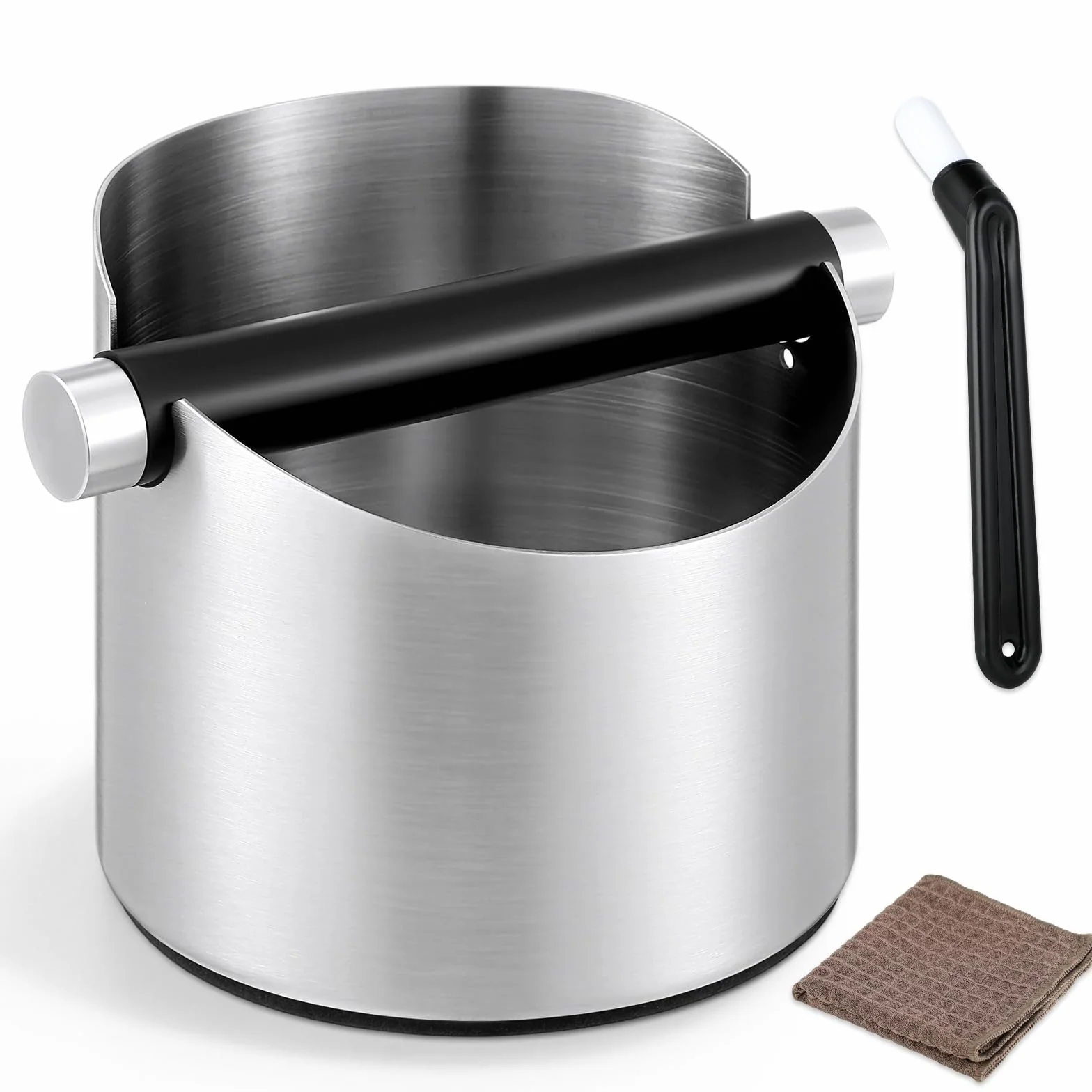 Pojemnik na kawę ze szczotką, pojemnik na kawę ze stali nierdzewnej – małe pudełko do espresso, antypoślizgowa podstawa, pojemnik na odpady kawy o dużej pojemności, zdejmowany puk, akcesoria