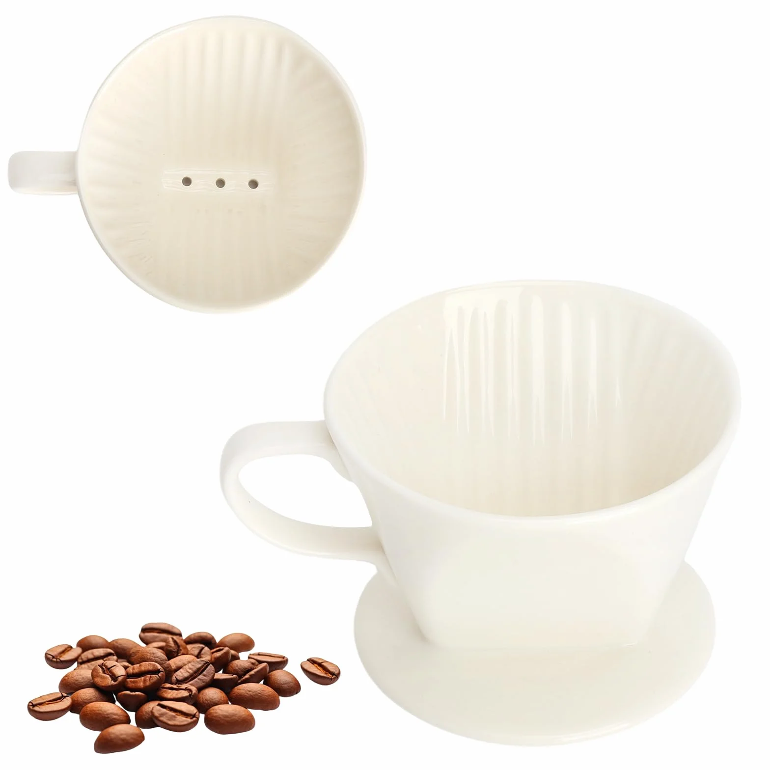 Porcelanowy filtr do kawy, rozmiar 2, na 2 do 4 filiżanek kawy, trwały ceramiczny filtr do kawy, porcelanowy, uchwyt na filtr do kawy, wielokrotnego użytku, sitko do kawy, do domu, kawiarni
