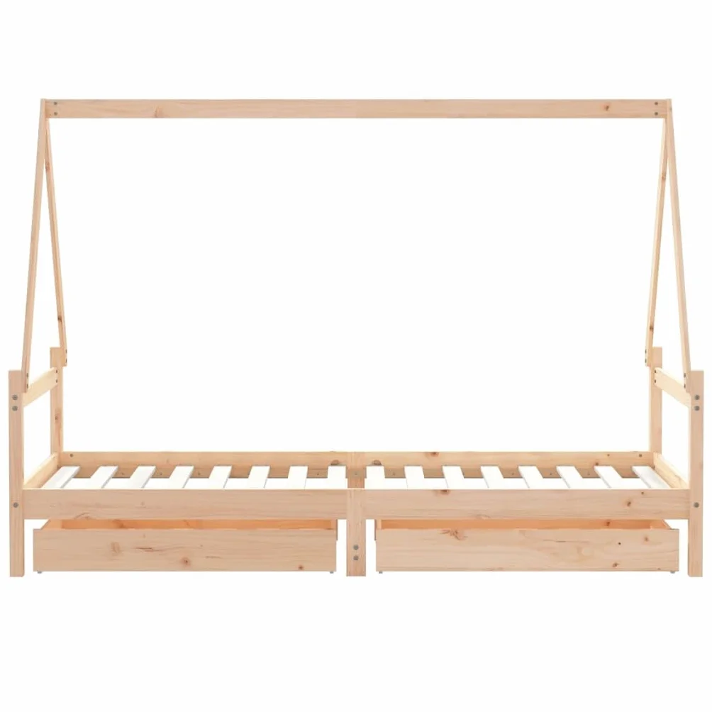 Łóżko dziecięce z szufladami 90 x 200 cm, lite drewno sosnowe, rama łóżka domowego ze schowkiem i stelażem, do pokoju dziecięcego, dla malucha, do sypialni, rustykalnym wzorem
