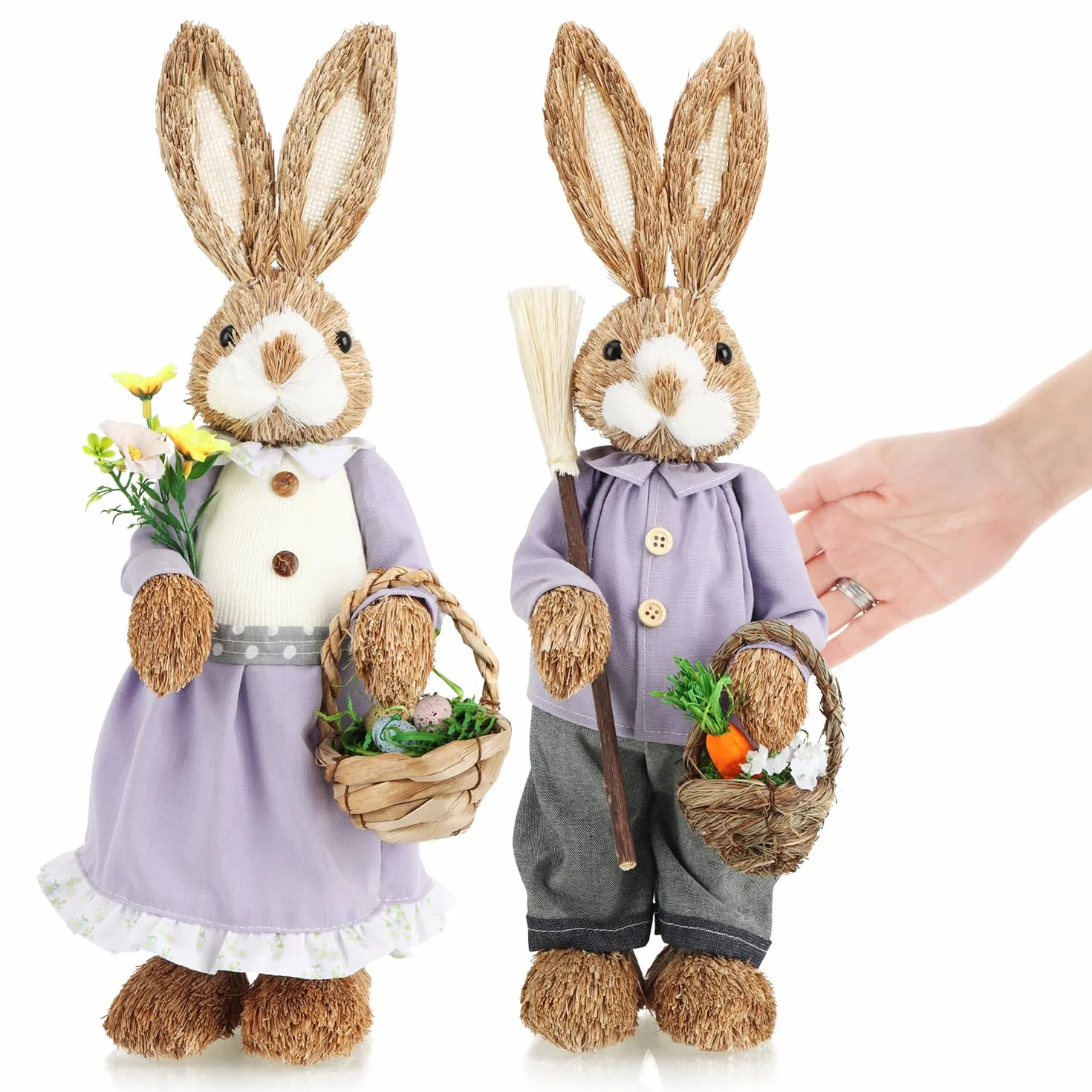 COM-FOUR® 2x XL słomkowy zając wielkanocny 44 cm dekoracyjny figurki słomkowe na Wielkanoc