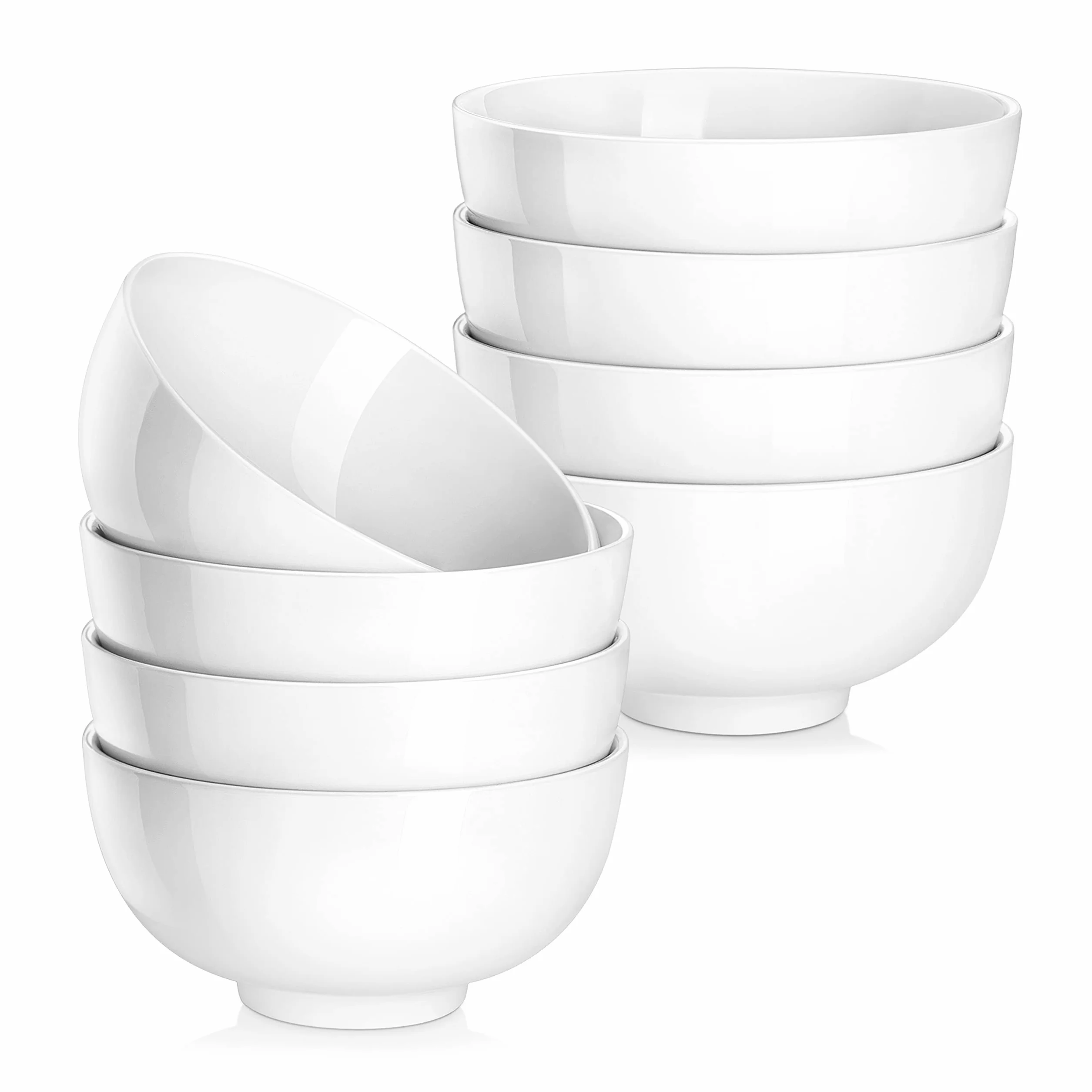 MALACASA, Seria regularna, zestaw 8 szt. 12,5 x 12,5 x 6,5/440 ml kremowo-biała porcelana miska do ryżu zupy zestaw misek na musli
