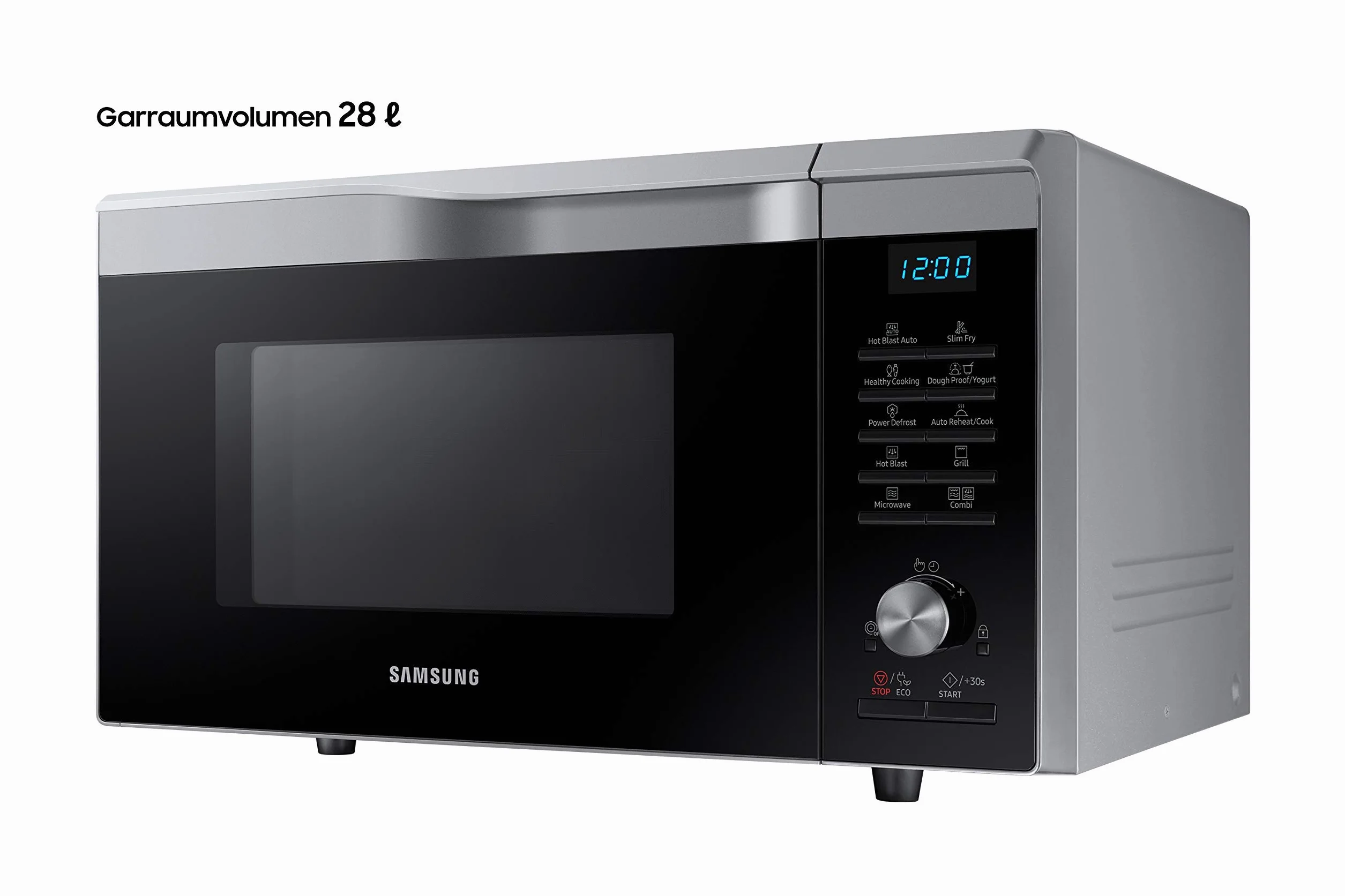 Samsung MC2BM6035CS/EG kuchenka mikrofalowa kombi z grillem i gorącym powietrzem, 900 W, 28 komora gotowania (bardzo duża), szerokość 51,7 cm, technologia HotBlast, SlimFry, srebrna