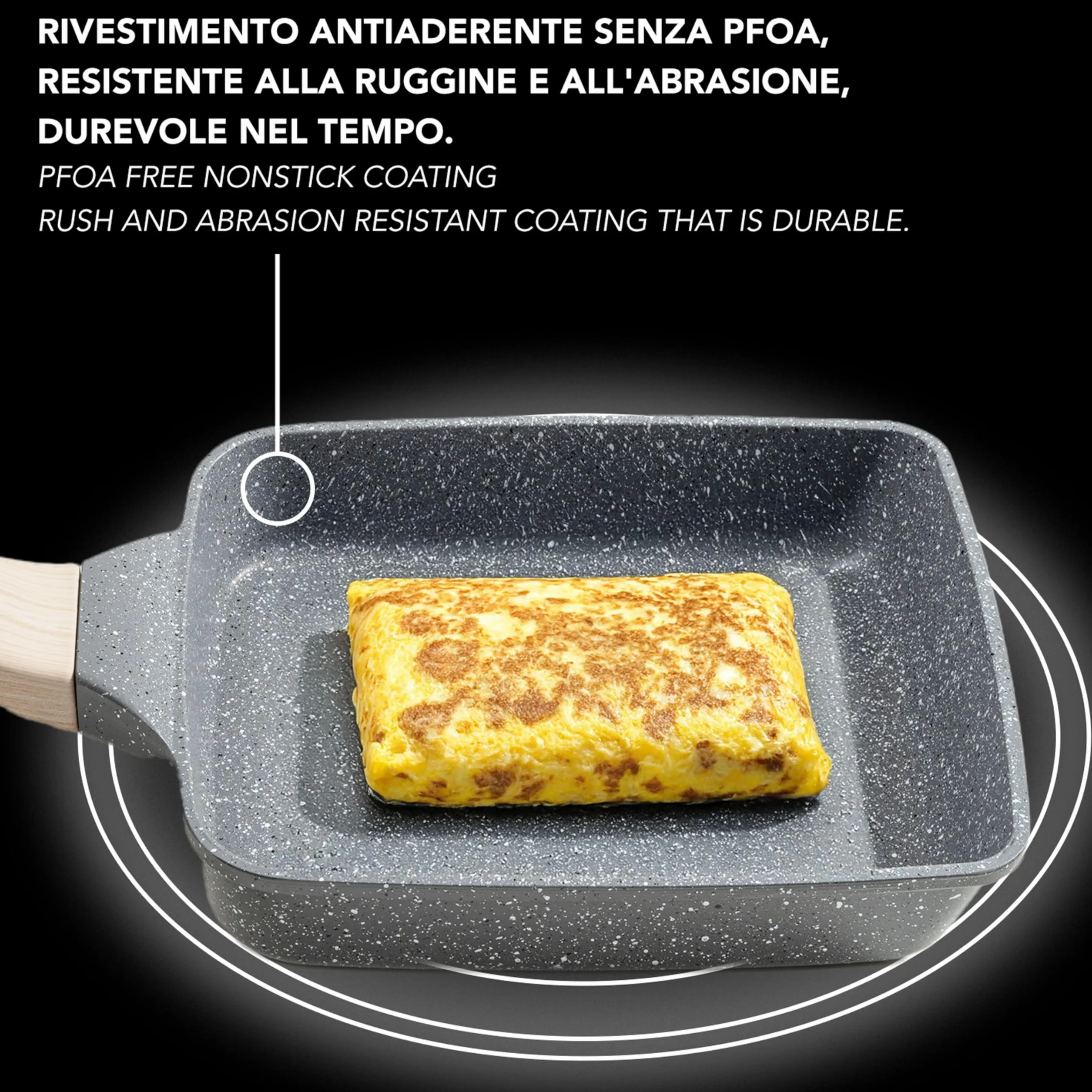 IPEA Patelnia do tamagoyaki Nieprzywierająca japoński omlet - do indukcji i gazu - 21 cm, aluminiowa patelnia antyadhezyjna do omletu, naleśników, naleśników, jajek - kwadratowa - Super Comfort Grip