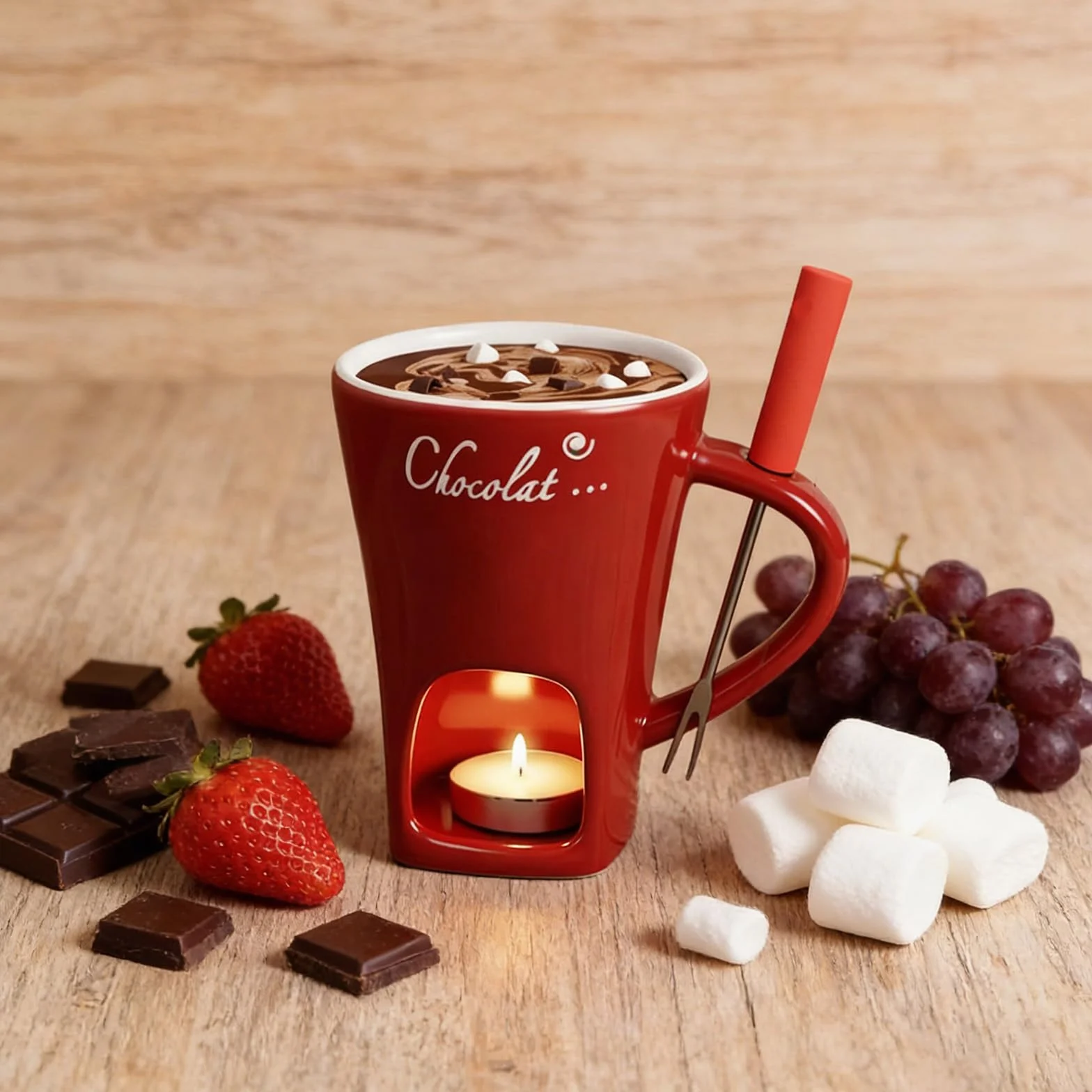Czerwona filiżanka do fondue czekoladowego z widelcem, ceramiczny zestaw do fondue czekoladowego, 130 ml, mini kubek do fondue czekoladowego, wielofunkcyjny, do sera, czekolady, masła i pianek