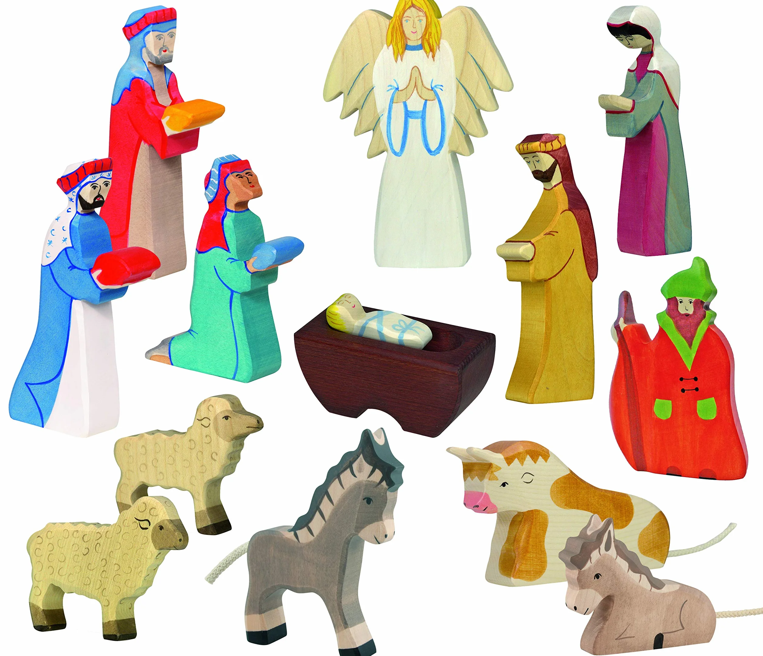 Holztiger Figurki do szopki, duży zestaw do zabawy, 13 figurek szopki i zwierzęta