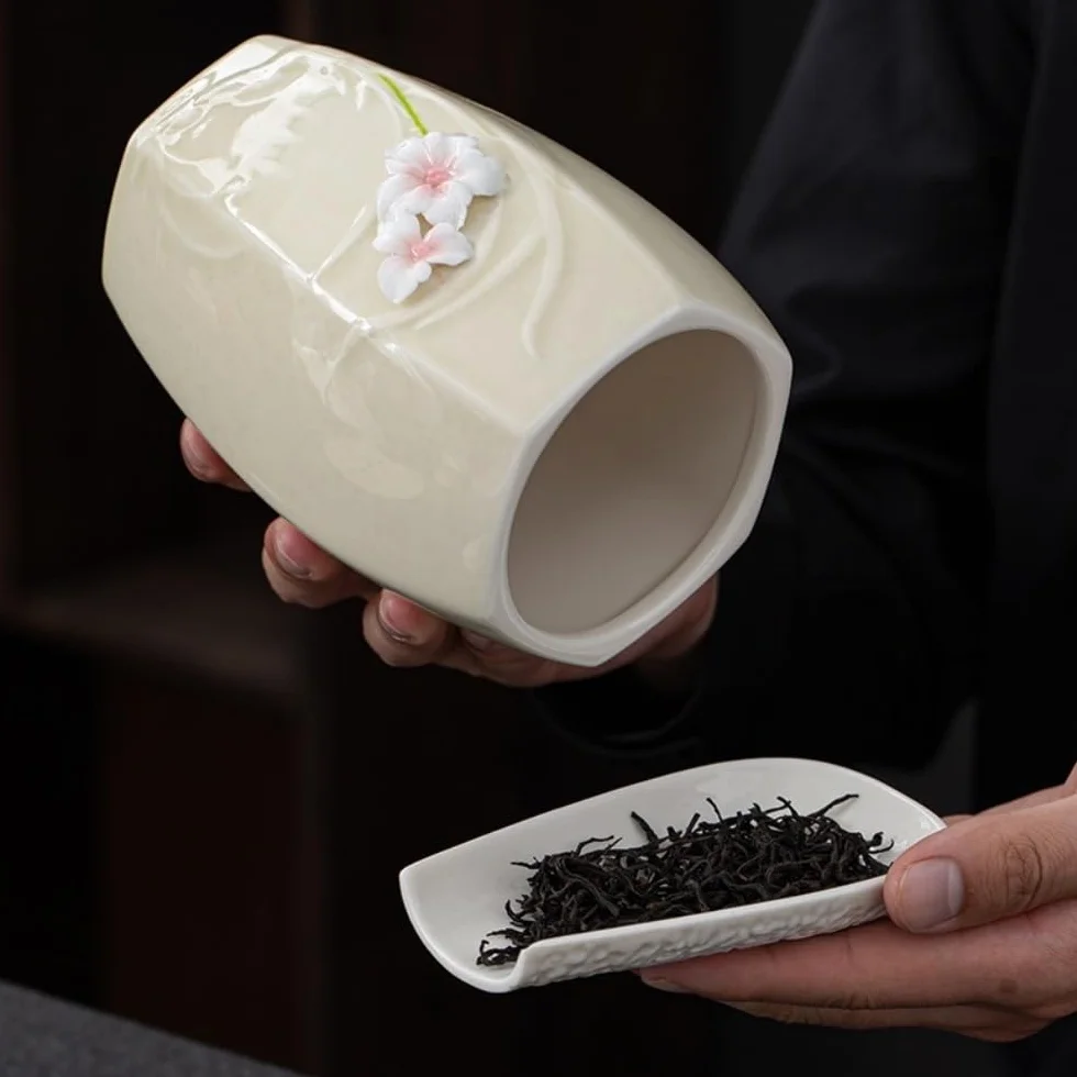LYGSWDB Pojemnik na herbatę ceramiczny pojemnik do przechowywania herbaty luzem słoik domowa kuchnia szczelnie zamknię słoik okrągły pusty słoik zestaw do herbaty podwójny słoik zestaw upominkowy