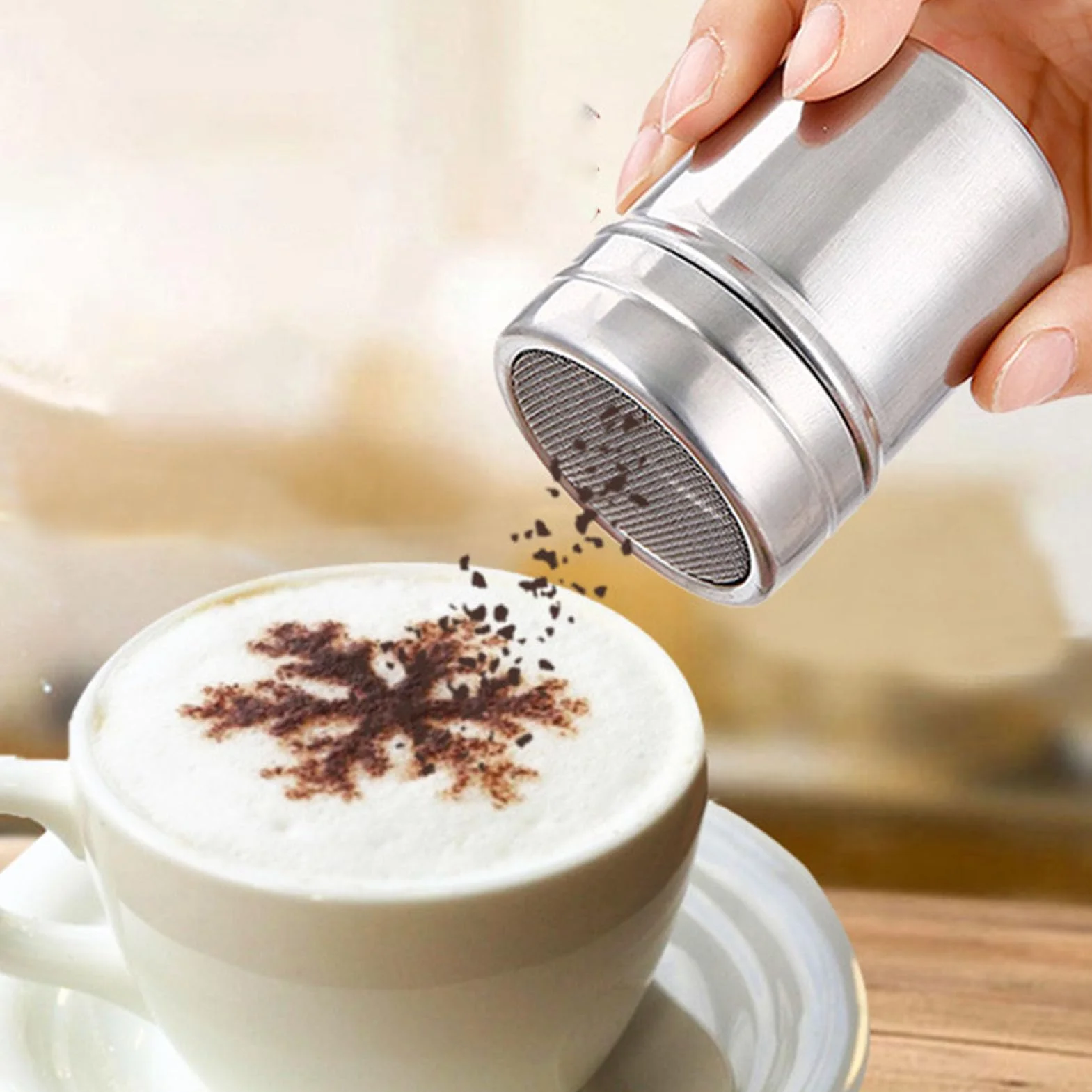 Shaker do Cukru ze Stali Nierdzewnej, Shaker do Cukru Cynamonowego, Przesiewacz do Mąki, Shaker do Cukru Pudru ze Stali Nierdzewnej, Shaker do Cukru Pudru z pokrywką. Sito do