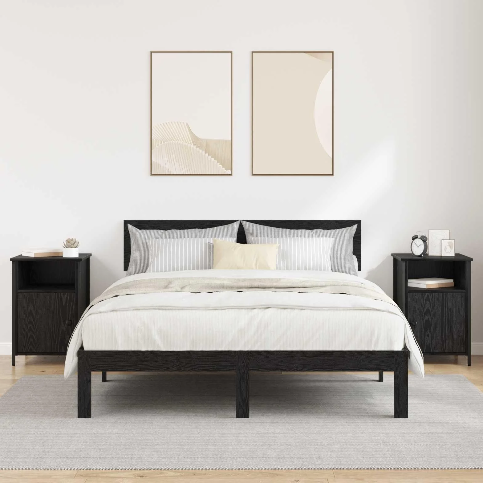 Hothingwell 2-częściowa szafka nocna dąb czarny 40 x 42 x 60 cm, nowoczesny stolik nocny z solidnymi półkami i matowymi uchwytami, szafka do przechowywania z drewna konstrukcyjnego na stalowych nogach