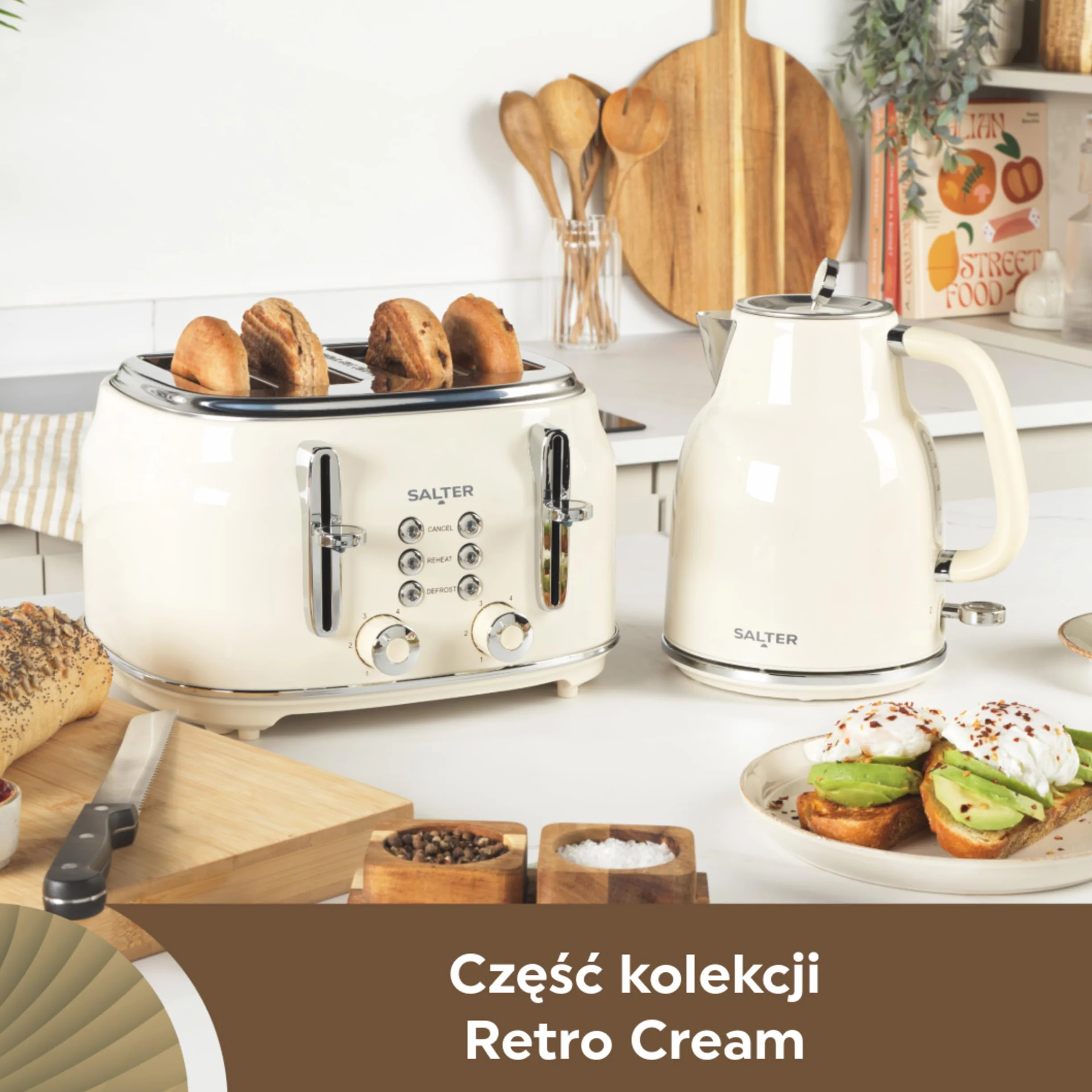 Salter Czajnik Retro 1,7 l – szybkie gotowanie 3 kW, podstawa 360°, wyjmowany filtr wapienny, bezprzewodowy, okienko poziomu wody, czujnik gotowania na sucho i automatyczne wylaczanie, krem
