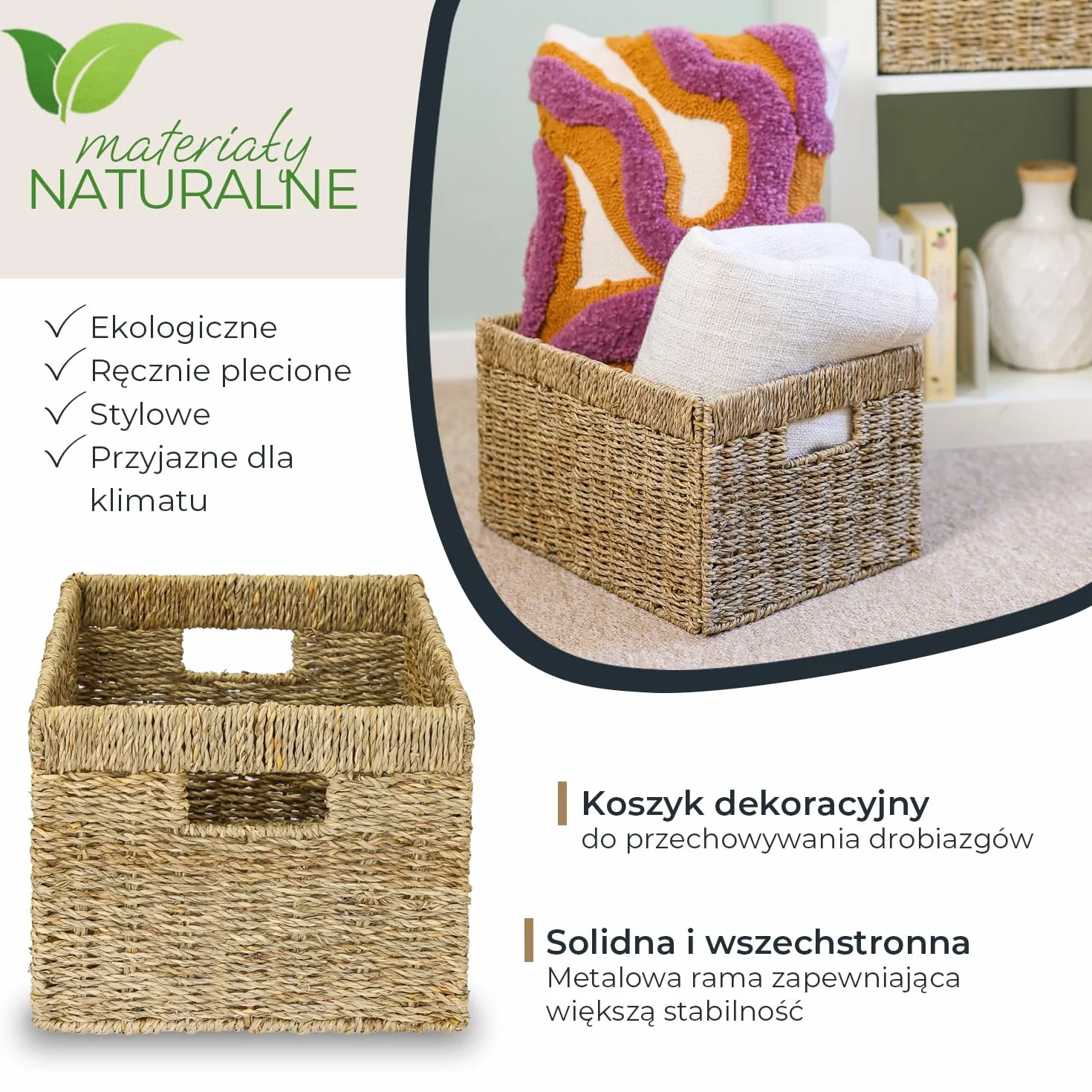 HMF Kosz do przechowywania, pleciony kosz z trawy morskiej | zestaw 4 szt. | pasuje do Billy | 35 x 25 x 20 cm
