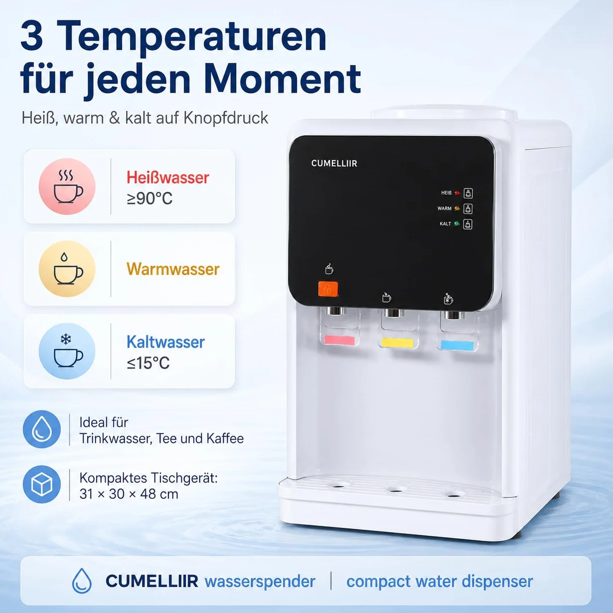 Elektryczny dozownik wody z chłodzeniem, automatyczny dozownik wody 500 W + 75 W, chłodzenie 15°C, temperatura ogrzewania 90°C, dozownik zimnej wody, do biura, domu