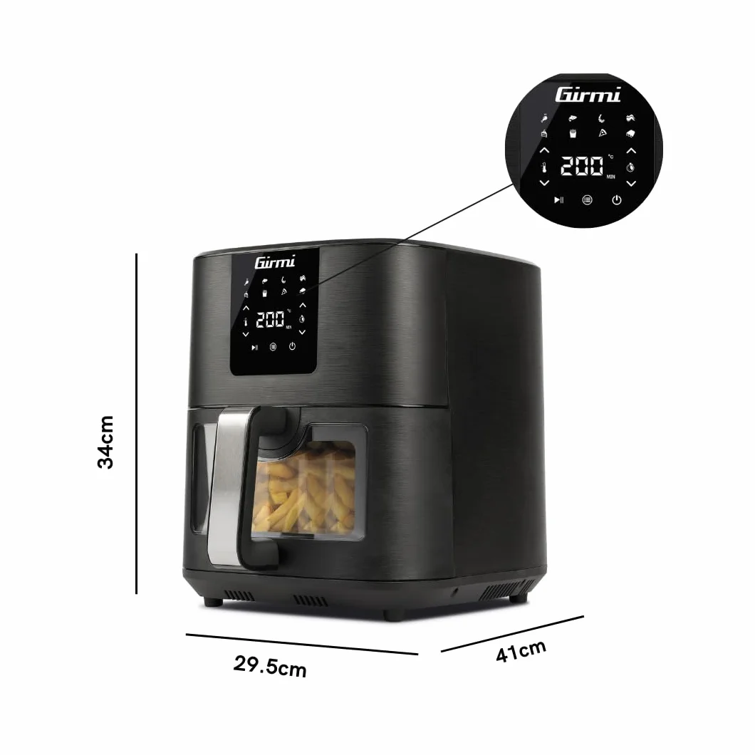 Girmi FG79 Ecofrit 9L frytkownica powietrzna, 1700 W, 9 litrów XXL, 8 programów, wyświetlacz cyfrowy, oświetlenie wewnętrzne, timer, książka kucharska w zestawie