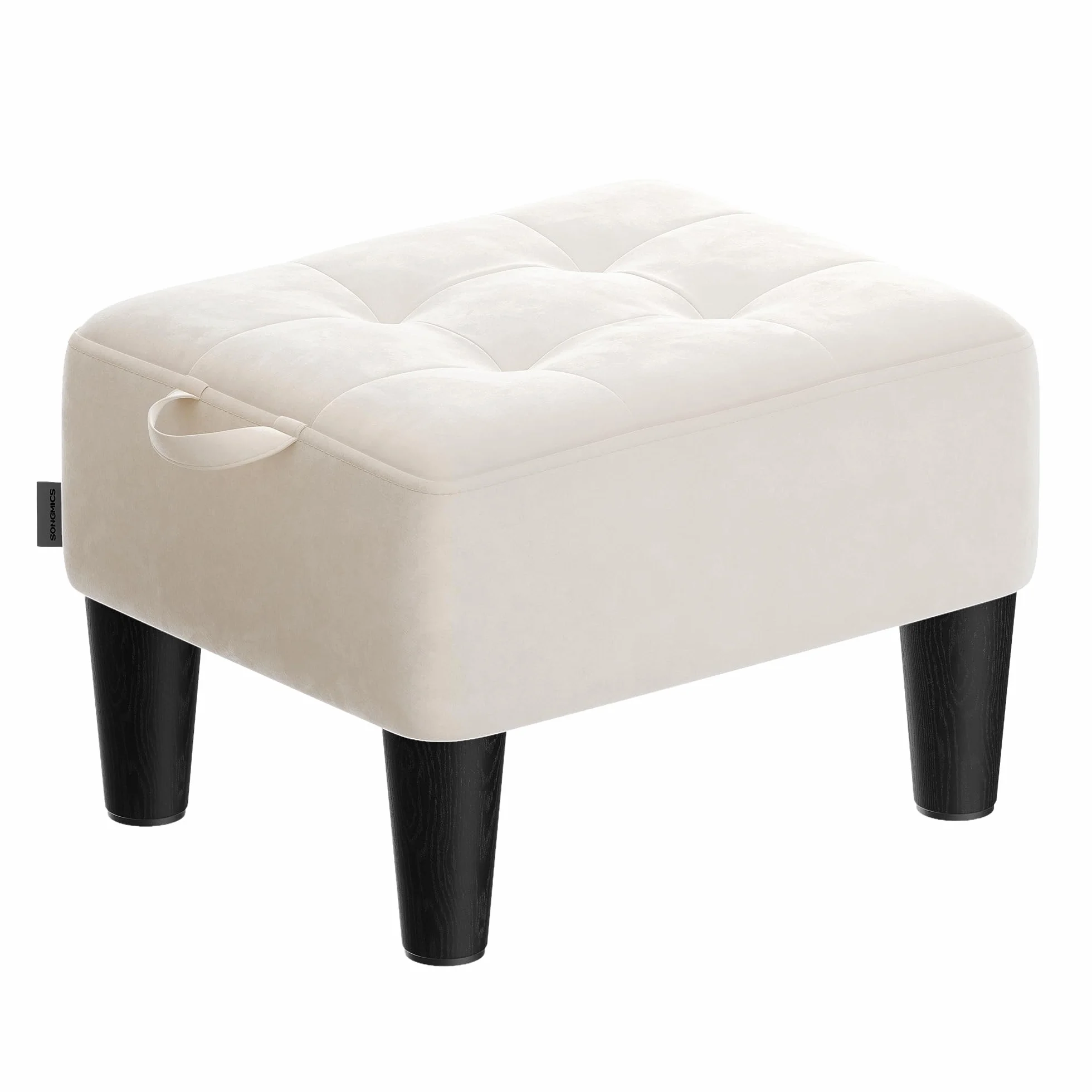 SONGMICS Aksamitny podnóżek, otomana, gruba wyściółka, nośność 150 kg, do salonu, sypialni, wejścia, beżowy cappuccino i tusz czarny LOM501W01