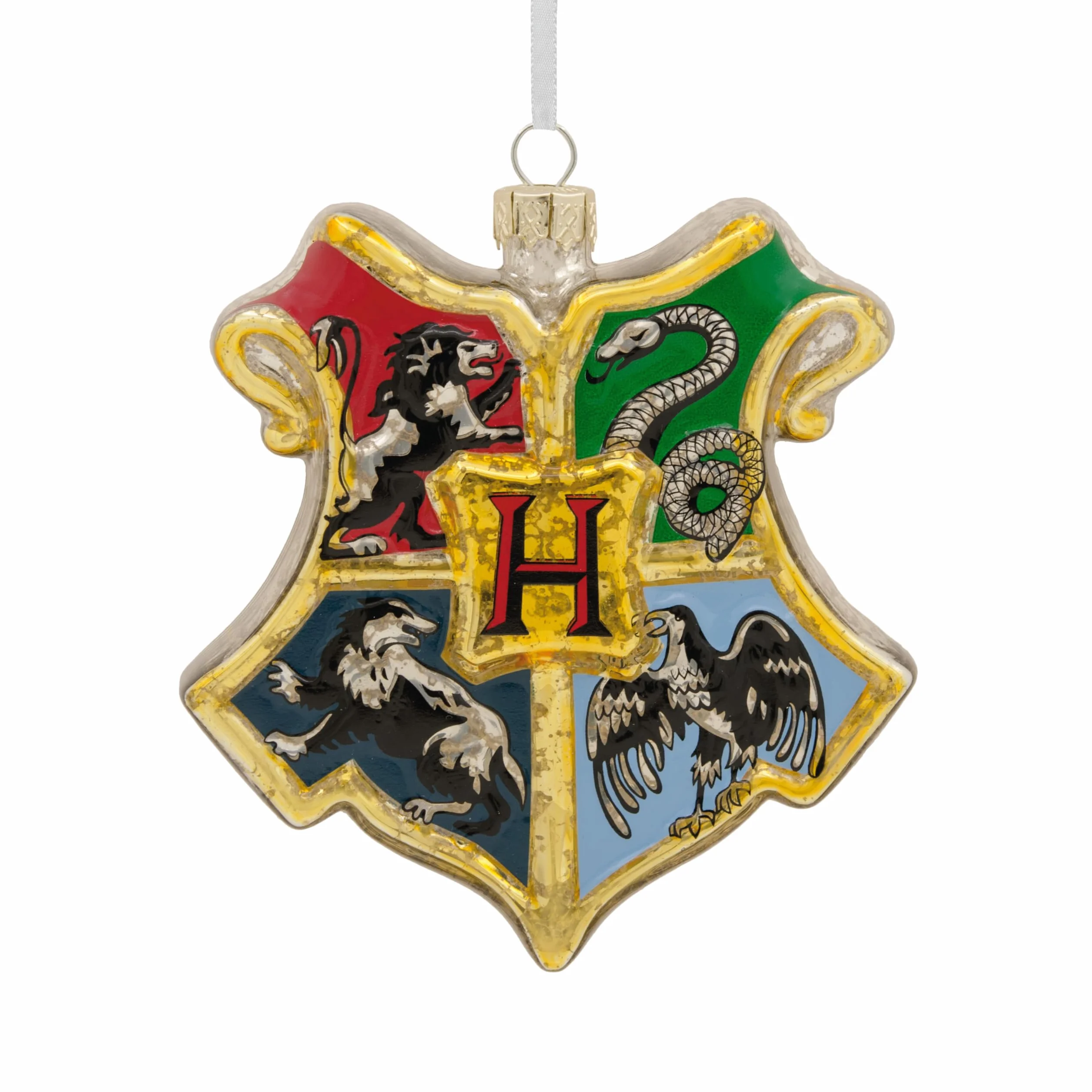 Hallmark Ozdoba ze szkła Hogwartu z herbem Harry'ego Pottera, szklana ozdoba wisząca, prezenty na Boże Narodzenie, Gryffindor, Slytherin, Ravenclaw, Hufflepuff