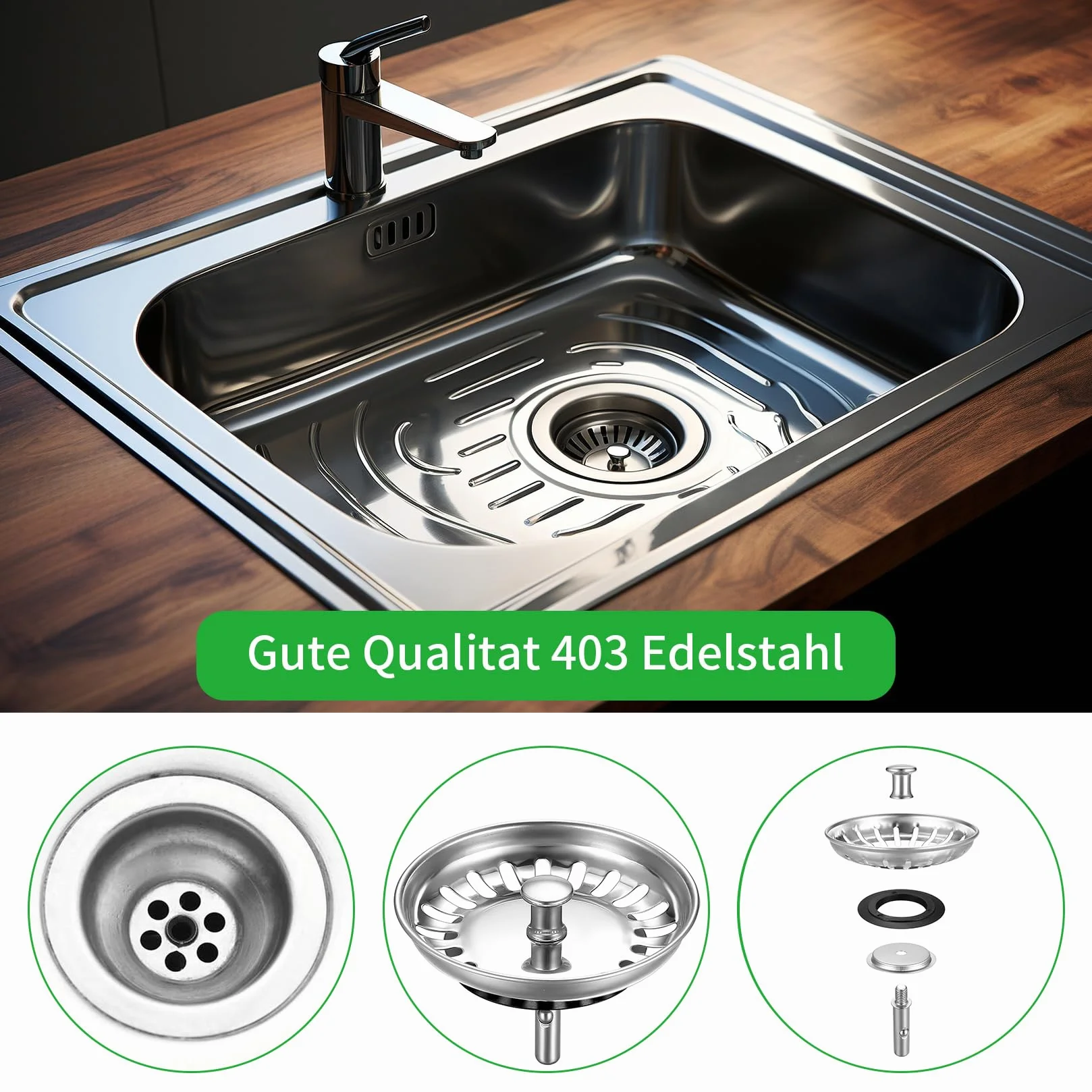 HUAERSICO Wymienny korek do zlewu kuchennego ze stali nierdzewnej 80 mm sitko