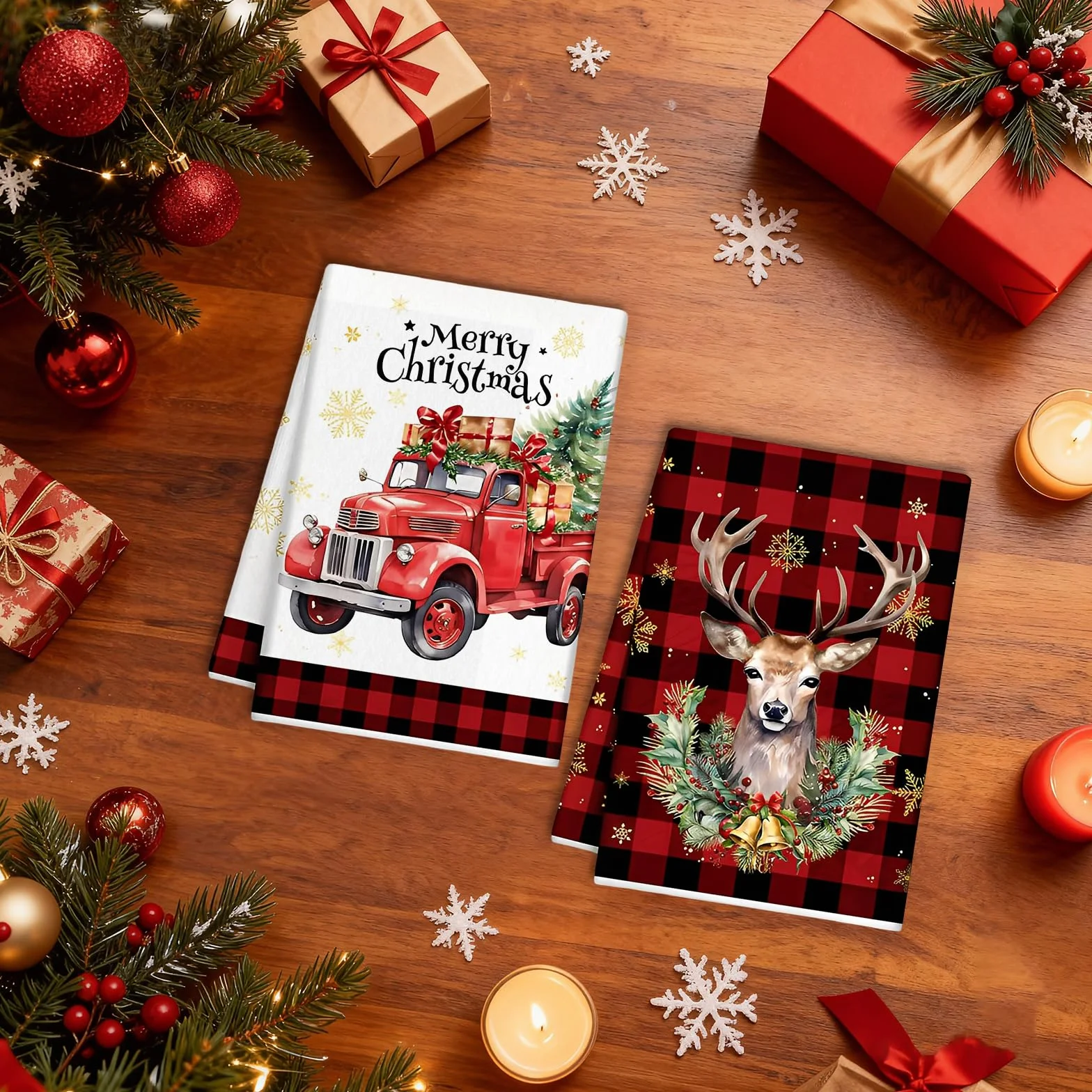 2 szt. Ściereczki kuchenne Boże Narodzenie 43 x 66 cm Ściereczki kuchenne Motyw świąteczny Kitchen Towels Decor Zima Boże Narodzenie Stół Jadalny w Domu (B)