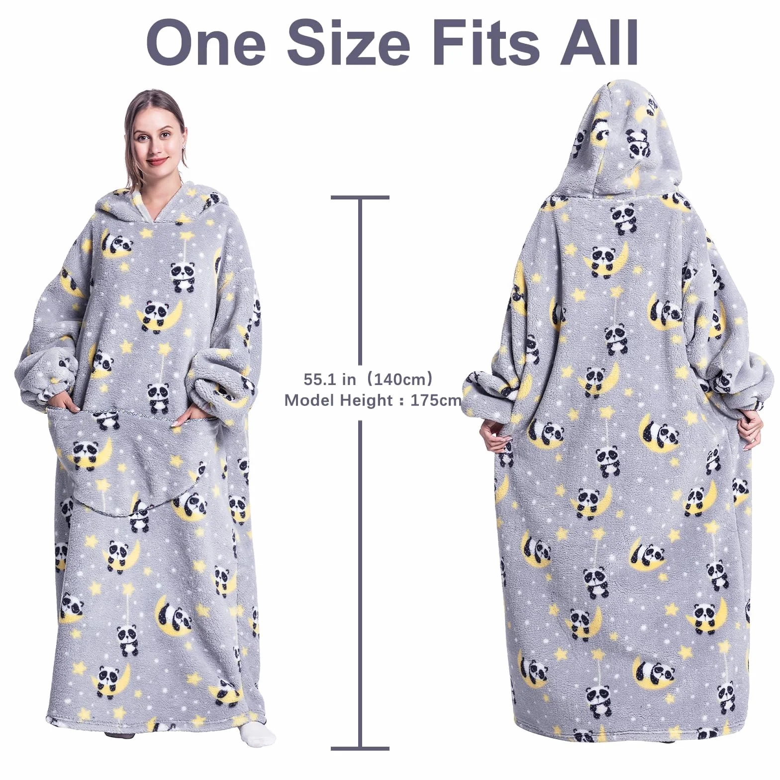 Damski koc z rękawami oversize, bluza z kapturem, sweter bożonarodzeniowy, Panda, rozmiar uniwersalny