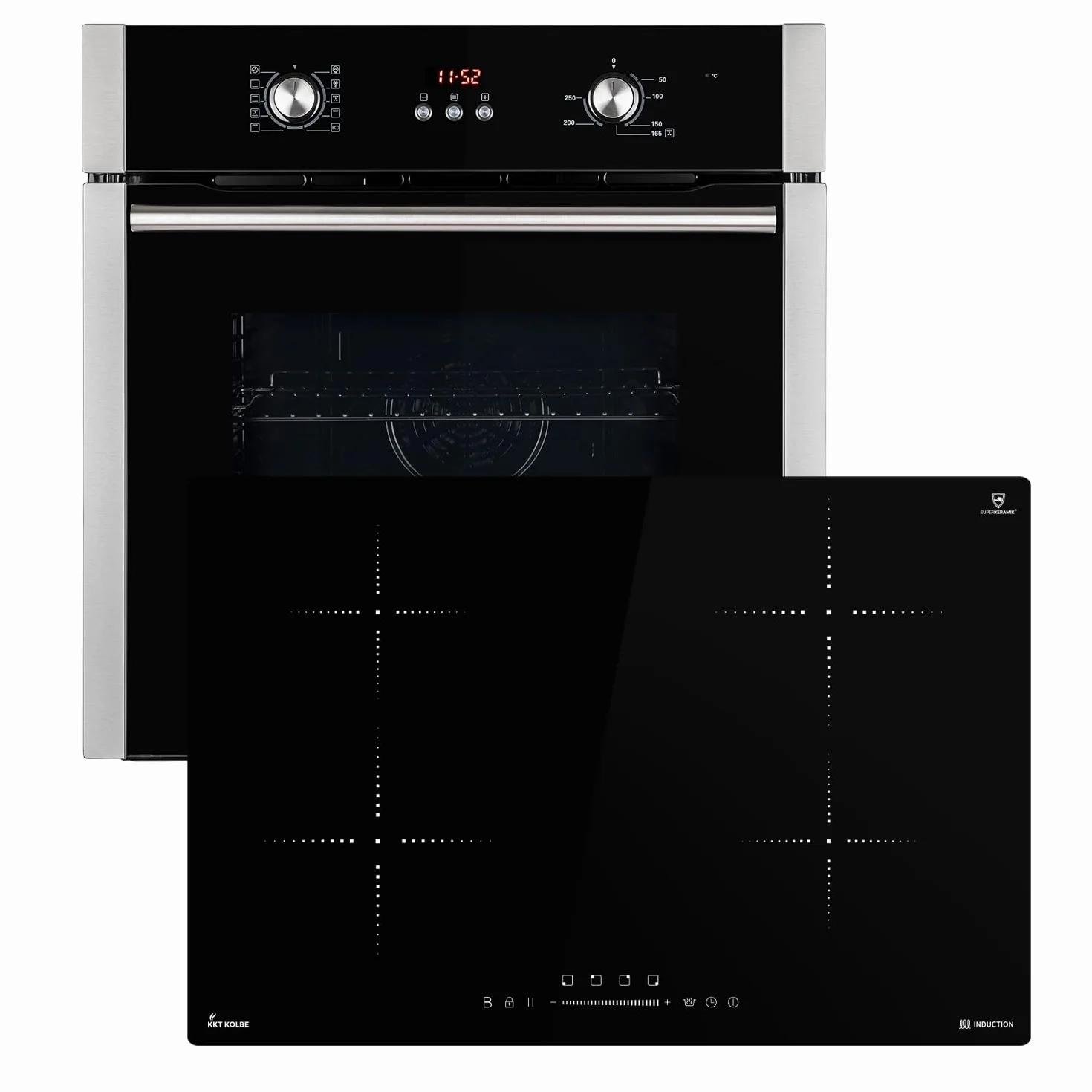 Kuchenka: 60 cm piekarnik do zabudowy BO8805SS + 77 cm płyta indukcyjna IH87704RL | grill | gorące powietrze | automatyczny timer | 2-drożne oszklenie izolacji termicznej | blokada przed dziećmi |